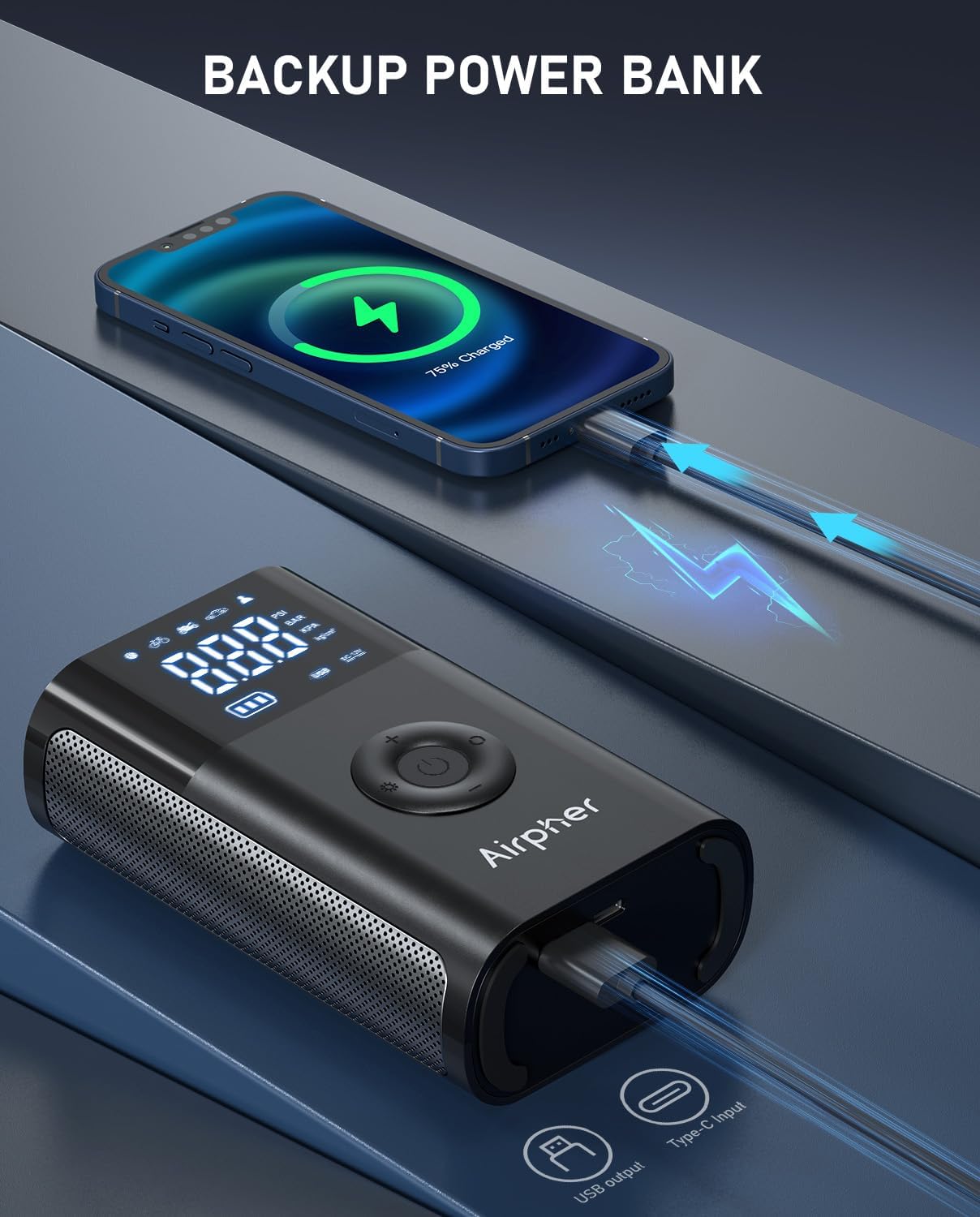 Inflador de neumáticos, compresor de aire portátil, bomba de inflado Airpher para neumáticos de automóvil con medidor digital de presión de