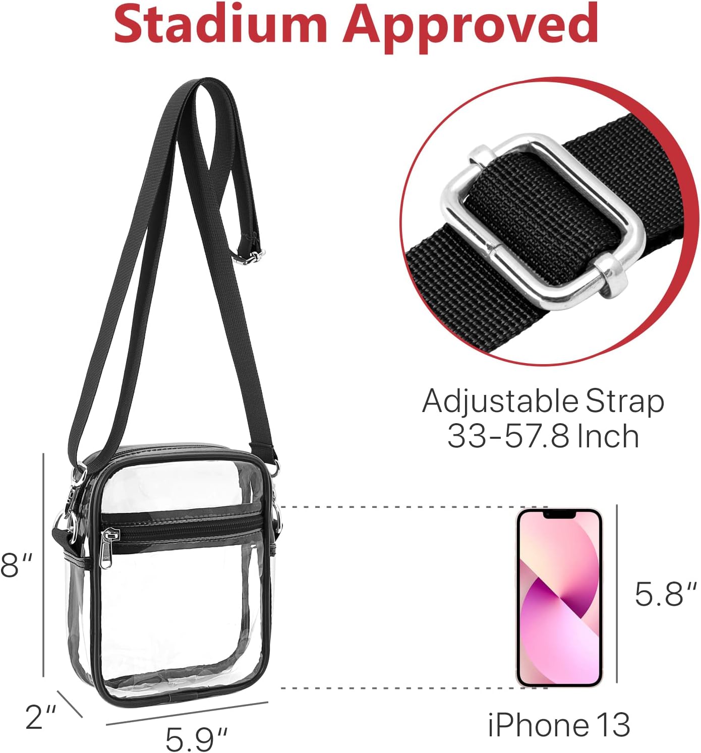PACKISM Paquete de 3 bolsas de aseo aprobadas por la TSA y bolsa transparente aprobada por estadios, paquete de 3 unidades, grande negro y mini