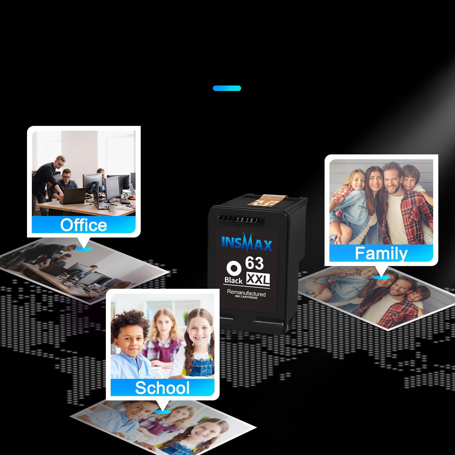 63XL – Cartucho de tinta negro de repuesto para HP Ink 63 63XXL, HP funciona con impresora OfficeJet 3830 4650 4655 5200 5255 5258 Envy 4520 4512