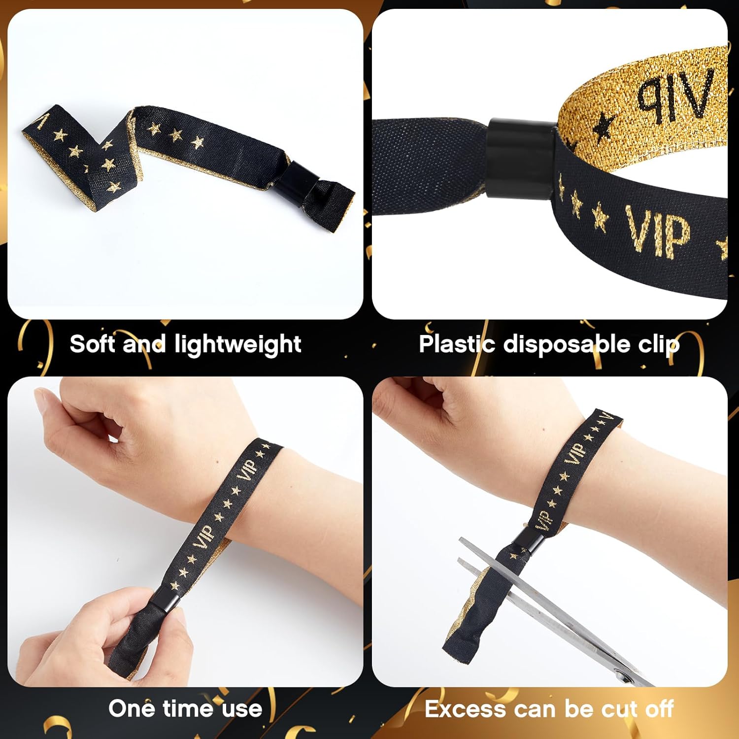 100 pulseras VIP para fiestas, pulseras de tela para eventos, pulseras VIP para eventos para bodas, fiestas, eventos, conciertos, ferias,