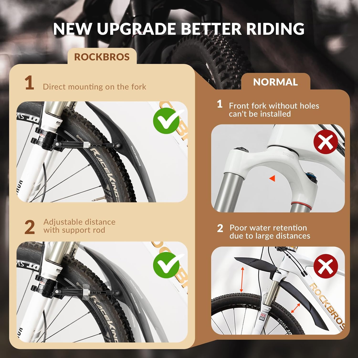 ROCKBROS Guardabarros de bicicleta ajustables para bicicleta de 26″27.5″29″ de bicicleta de montaña, protectores de barro universales delanteros y
