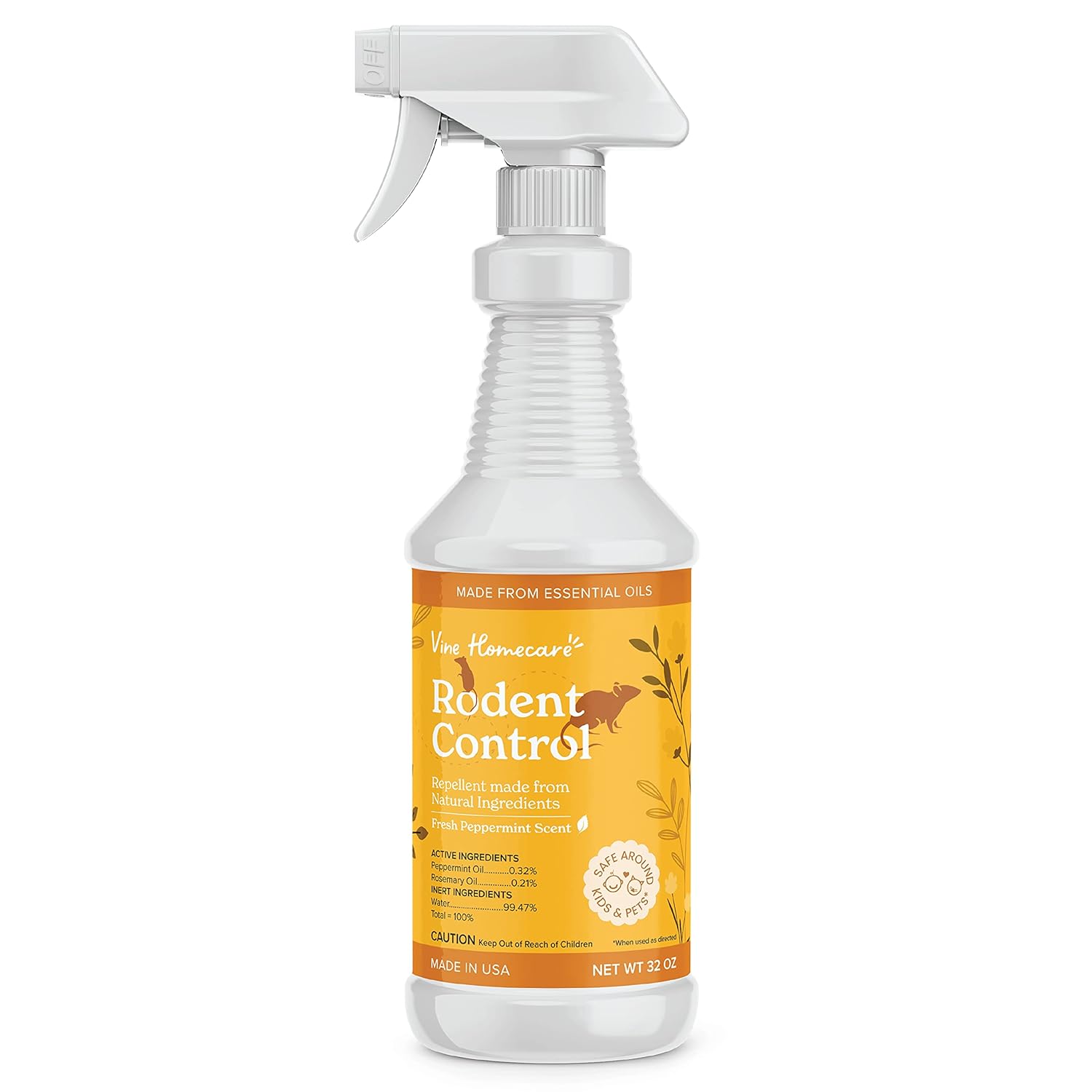 Spray para roedores – Spray para roedores listo para usar – Fabricado con aceites esenciales – 32 onzas