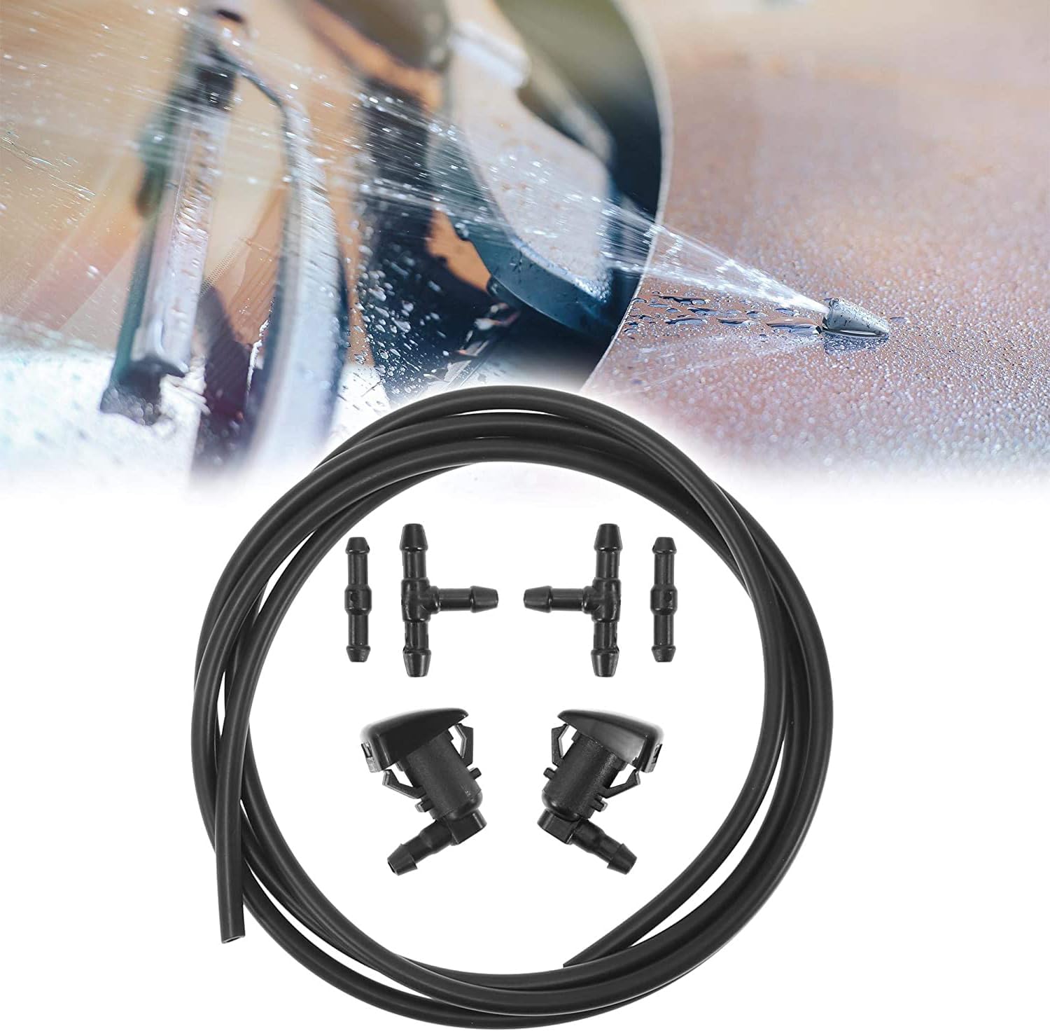 Unifizz Kit de boquillas de limpiaparabrisas delantero para Ford Edge Focus 8S4Z17603AA para Lincoln MKX 6.6 ft manguera de lavado de parabrisas con