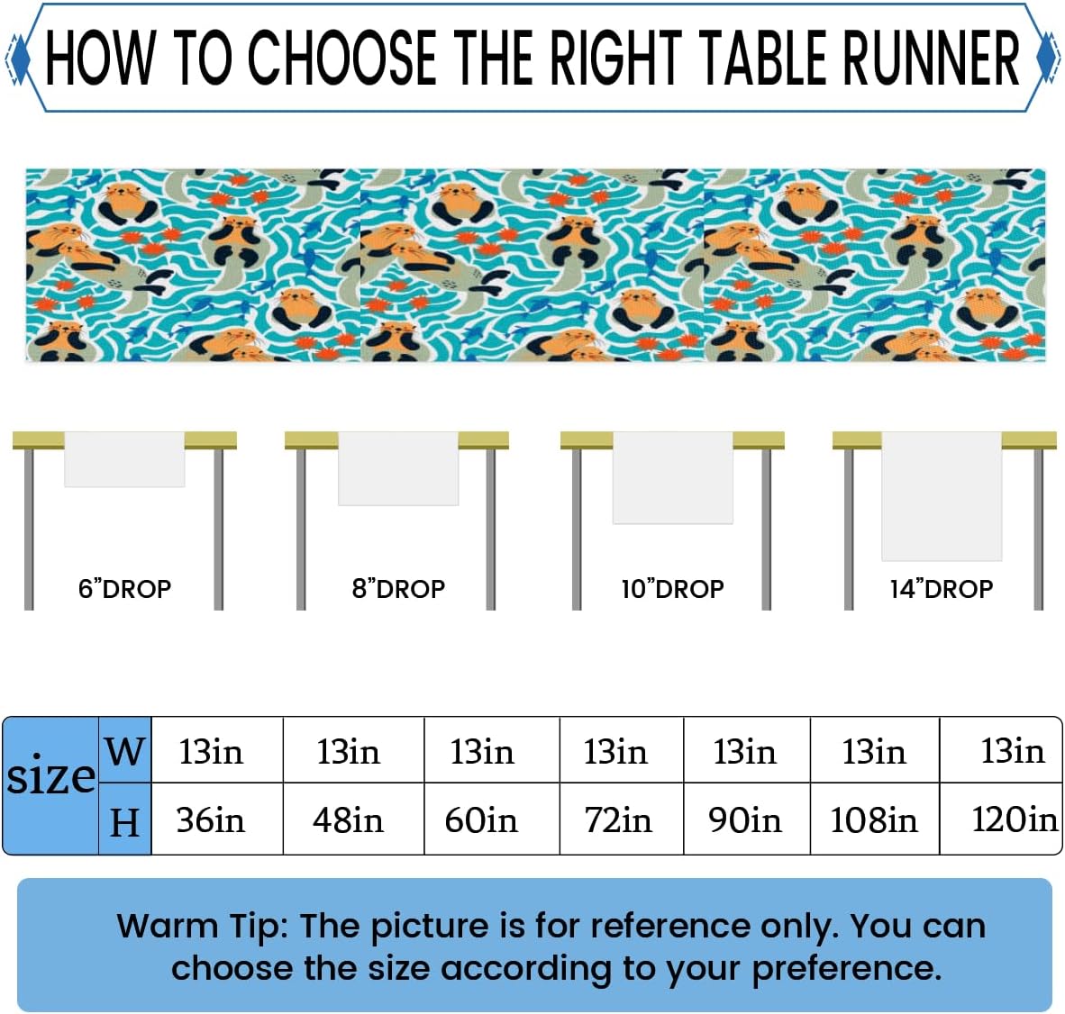 Table Runner Cartoon Sea Lion Baby, Rustic Linen Table Cloth for Farmhouse Kitchen, Dinner, Events, Party, Holiday Table Decor 13 x 36 Inches