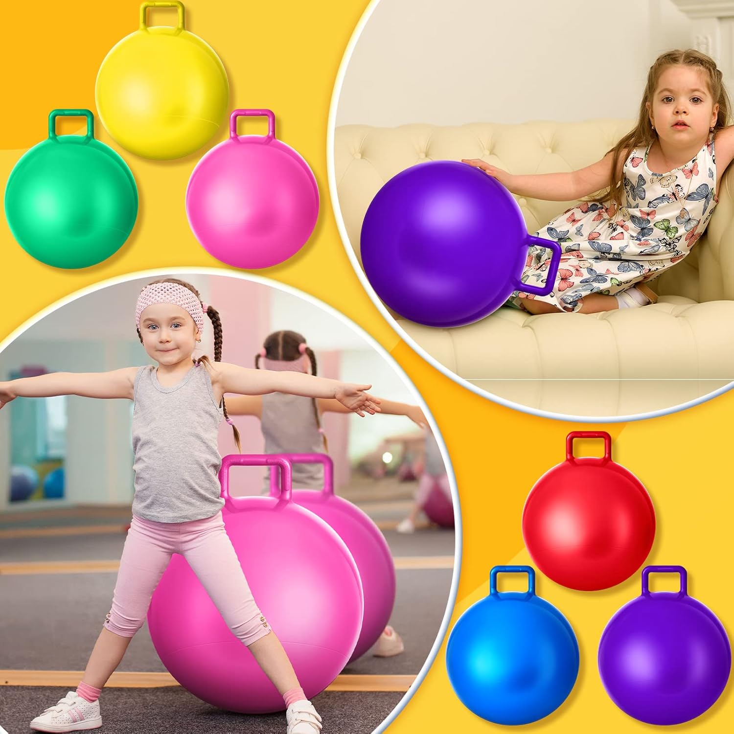 Lewtemi 6 bolas inflables de salto con mango y bomba de aire para ejercicio de juego deportivo al aire libre (rojo, azul, verde, rosa, amarillo,