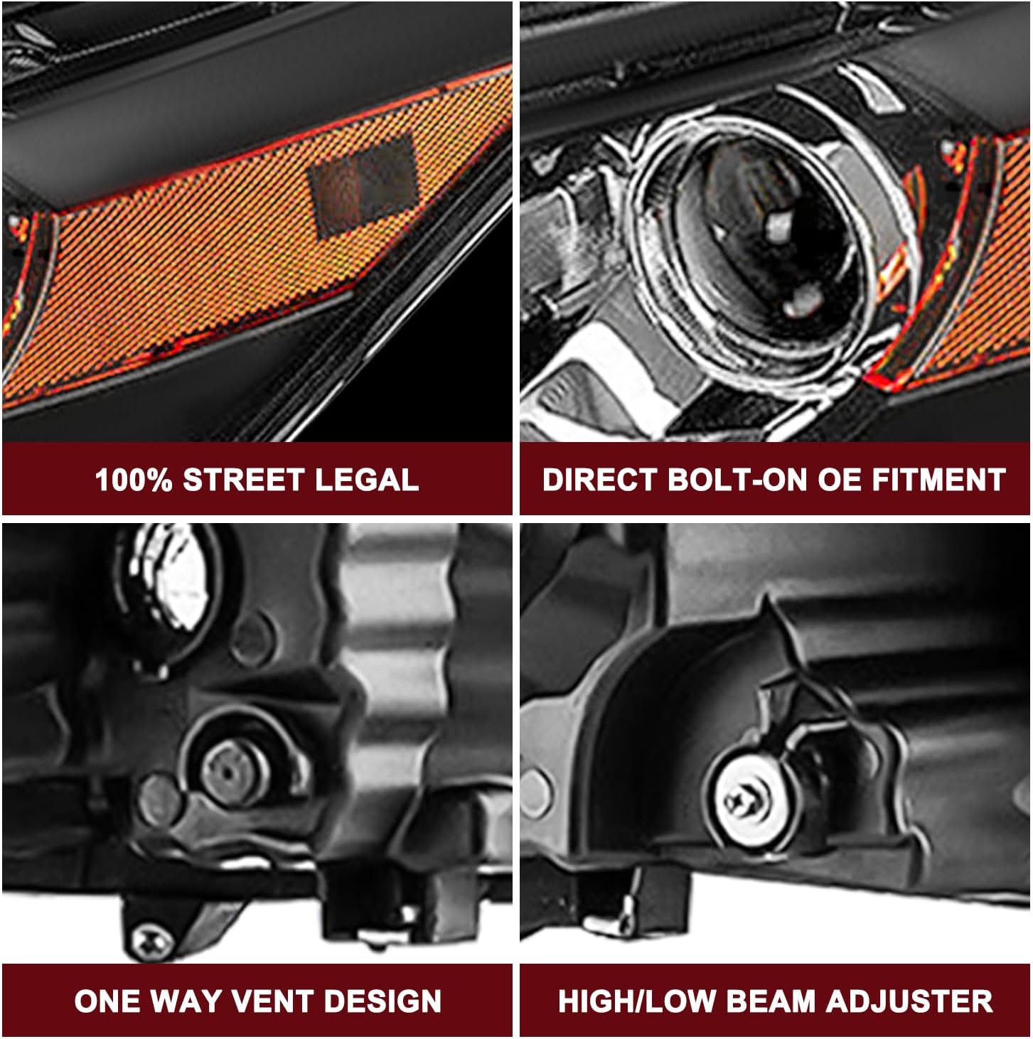 JSBOYAT Par de montaje de faros delanteros para Honda Accord Coupe 2008-2012 de 2 puertas tipo halógeno OEM proyector delantero negro esquina ámbar