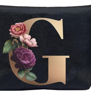 CTNUOBEE Bolsa de comestic con letras del alfabeto dorado con bolsa de maquillaje de flores, bolsa de viaje portátil con cremallera, bolsa de aseo CTNUOBEE Bolsa de comestic con letras del alfabeto dorado con bolsa de maquillaje de flores, bolsa de viaje portátil con cremallera, bolsa de aseo