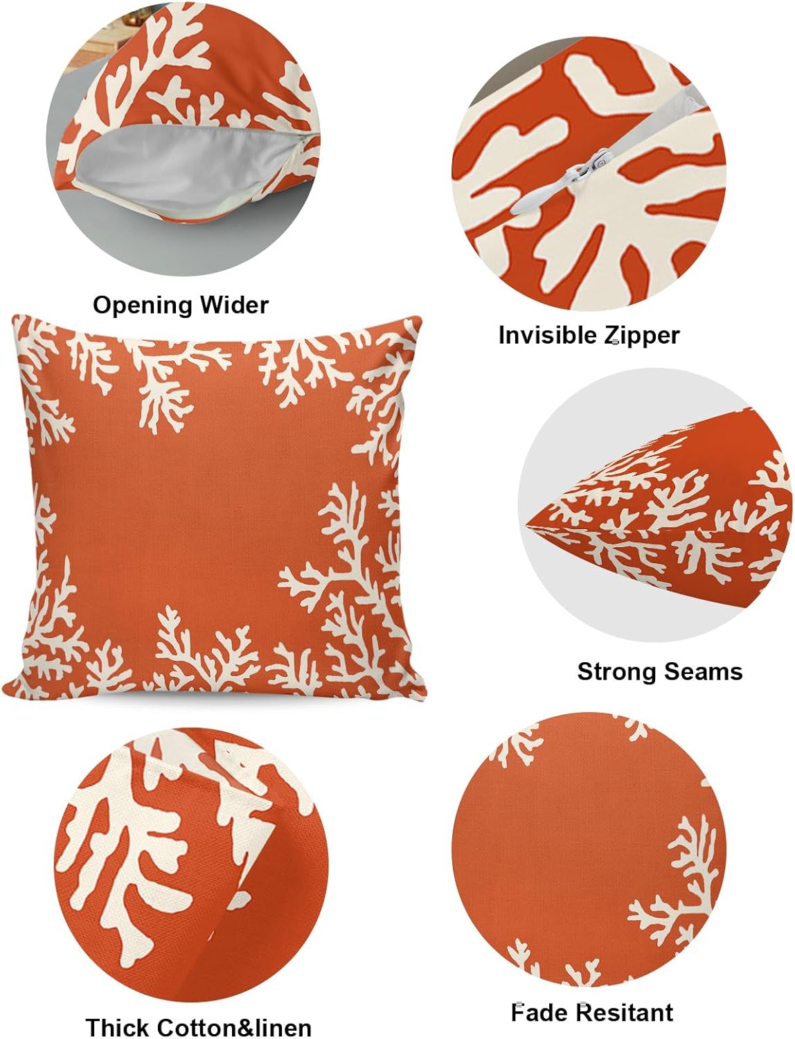 Cotton Throw Pillow Covers Reversible Set of 2, Coral Ocean Orange Soft Couch Pillow Covers for Sofa Bedroom Living Room 18 x 18 Inch Decorative