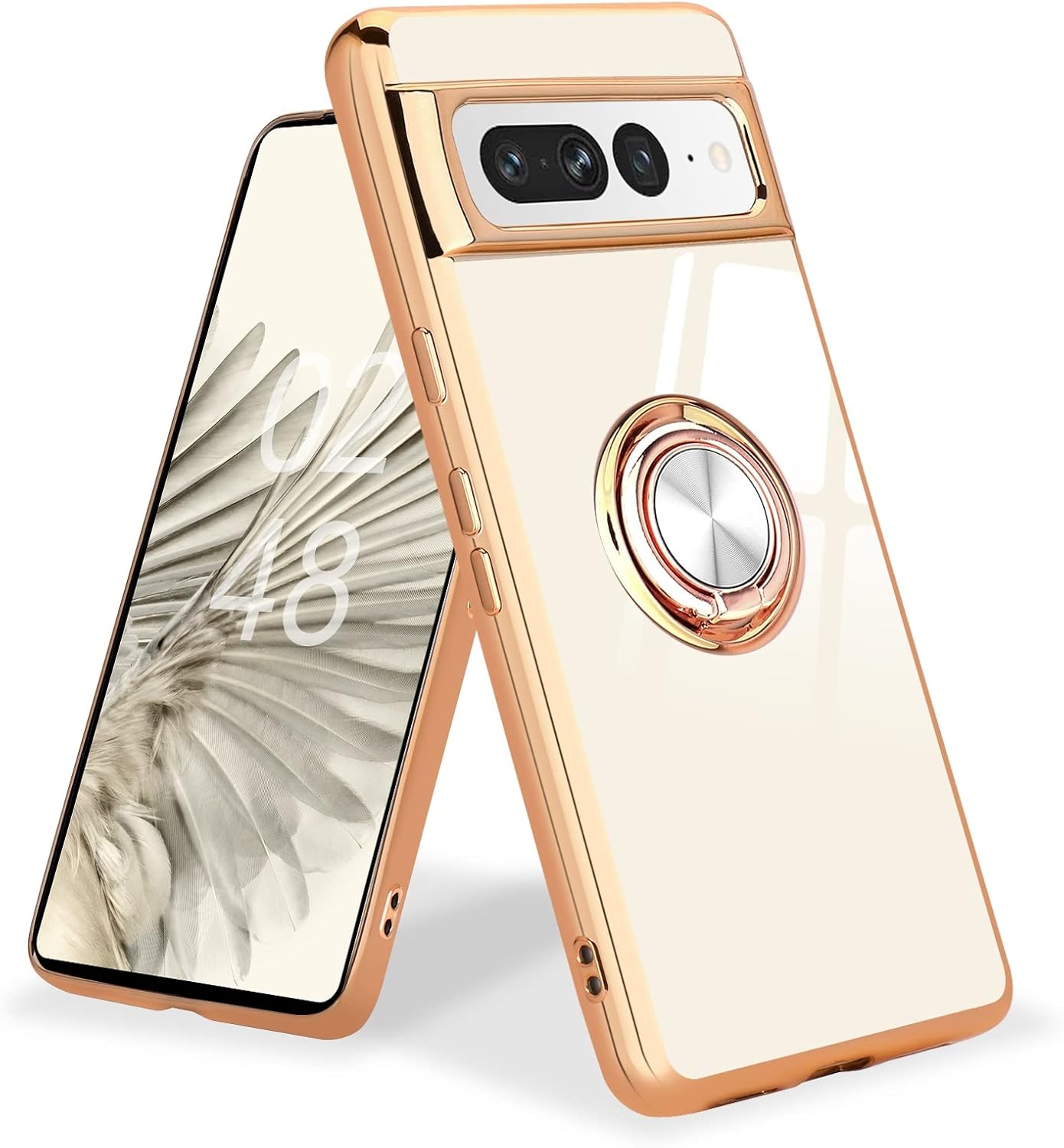 Urarssa Funda compatible con Google Pixel 7 Pro para mujeres y niñas, soporte magnético giratorio para automóvil, funda suave a prueba de golpes,