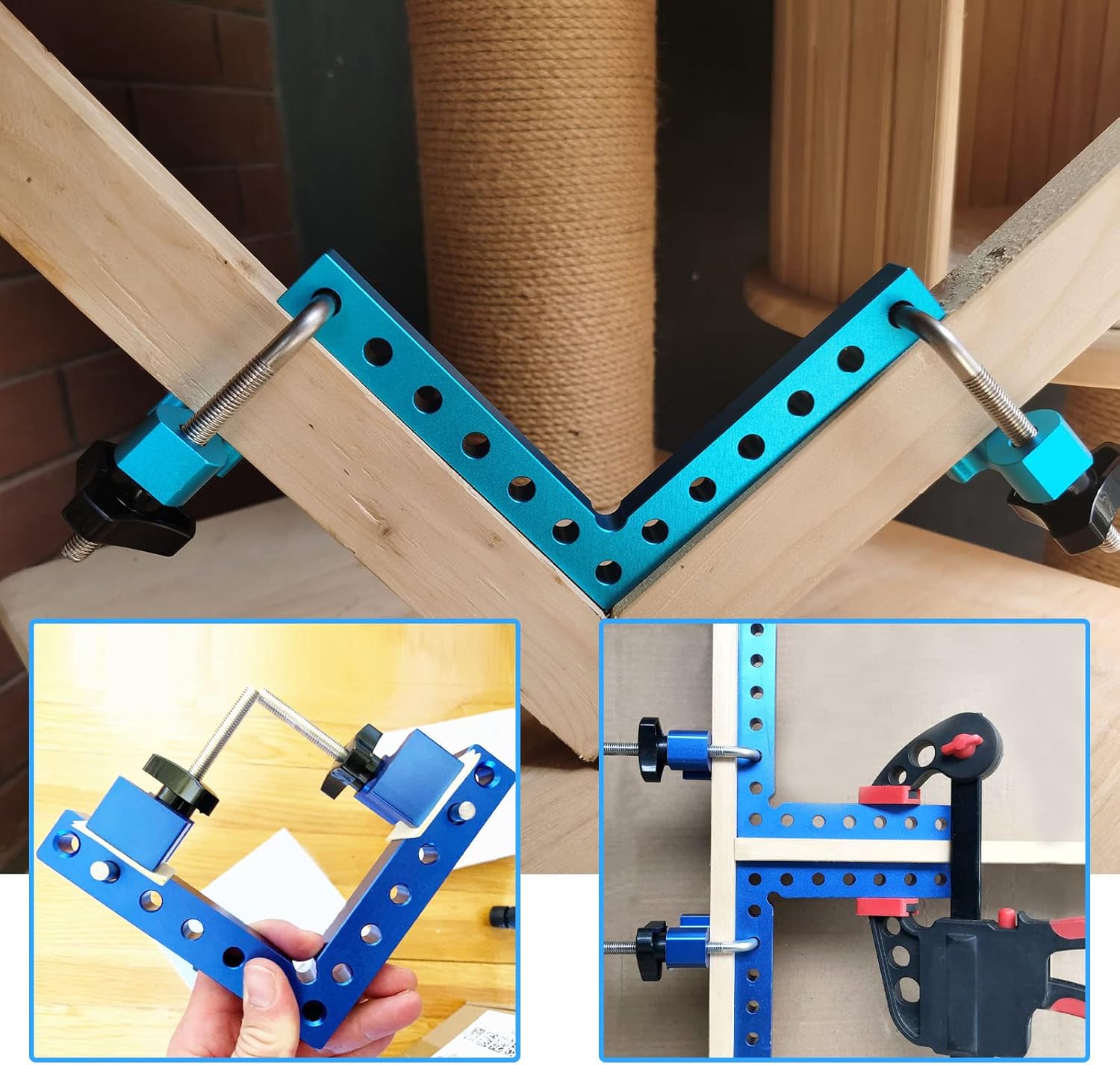 Cuadrados de posicionamiento de 90 grados de 5.5 x 5.5 pulgadas, cuadrados de ángulo recto con 8 abrazaderas, abrazadera de esquina tipo L de