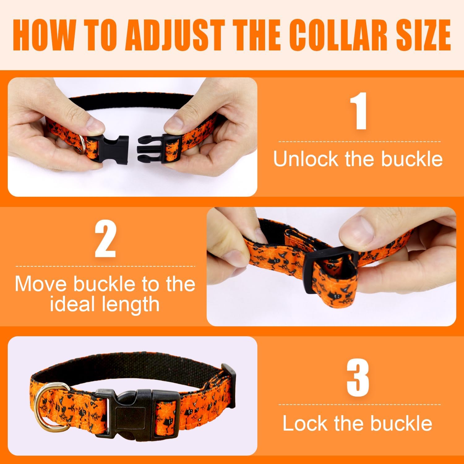 Collar de perro naranja de Halloween con patrones de fantasmas de Halloween, collares ajustables para perros con bonito corbatín, duradero y suave,