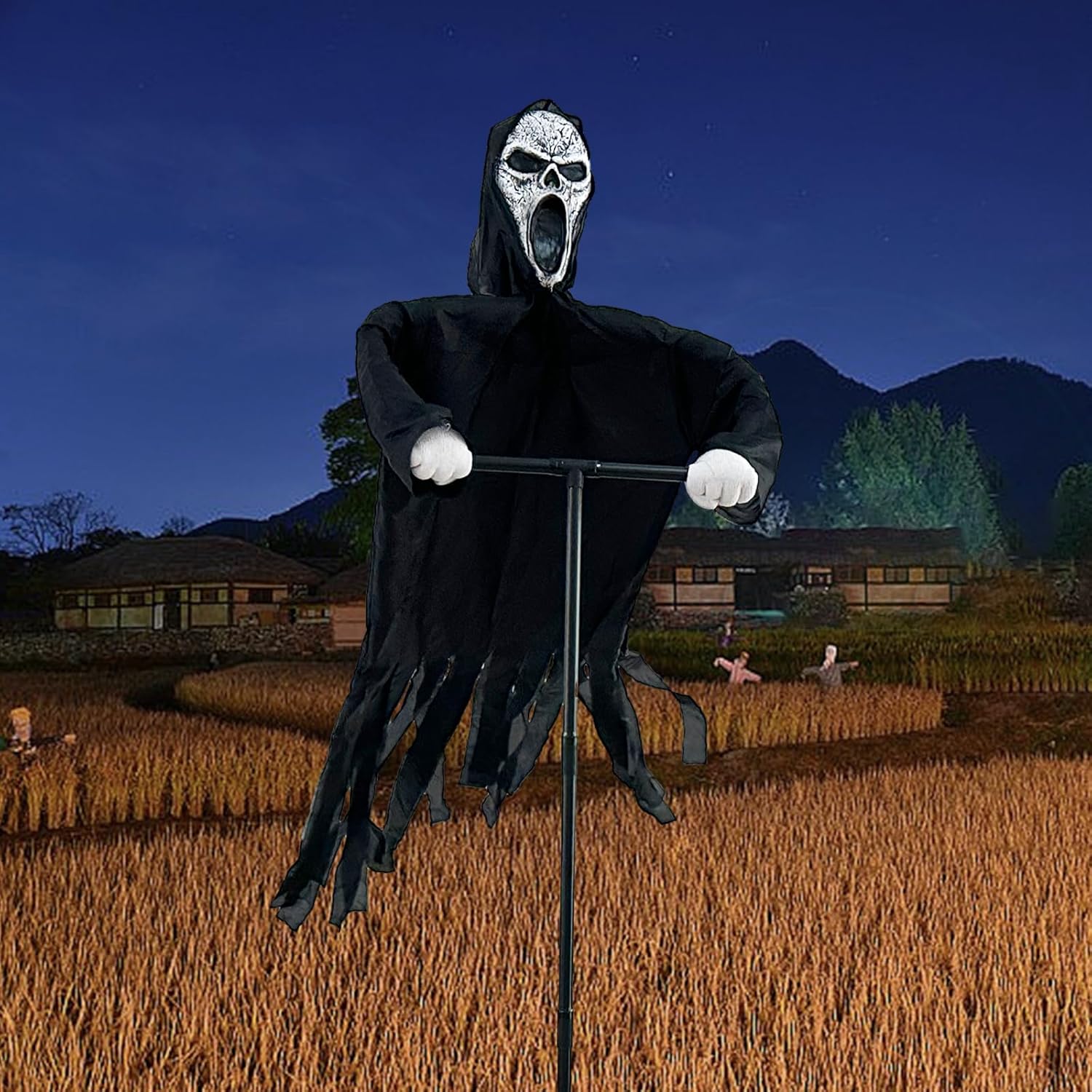 Decoración de espantapájaros con cara de fantasma volador, adorno aterrador de Halloween, fantasma, cuervos, decoración del hogar para patio al aire