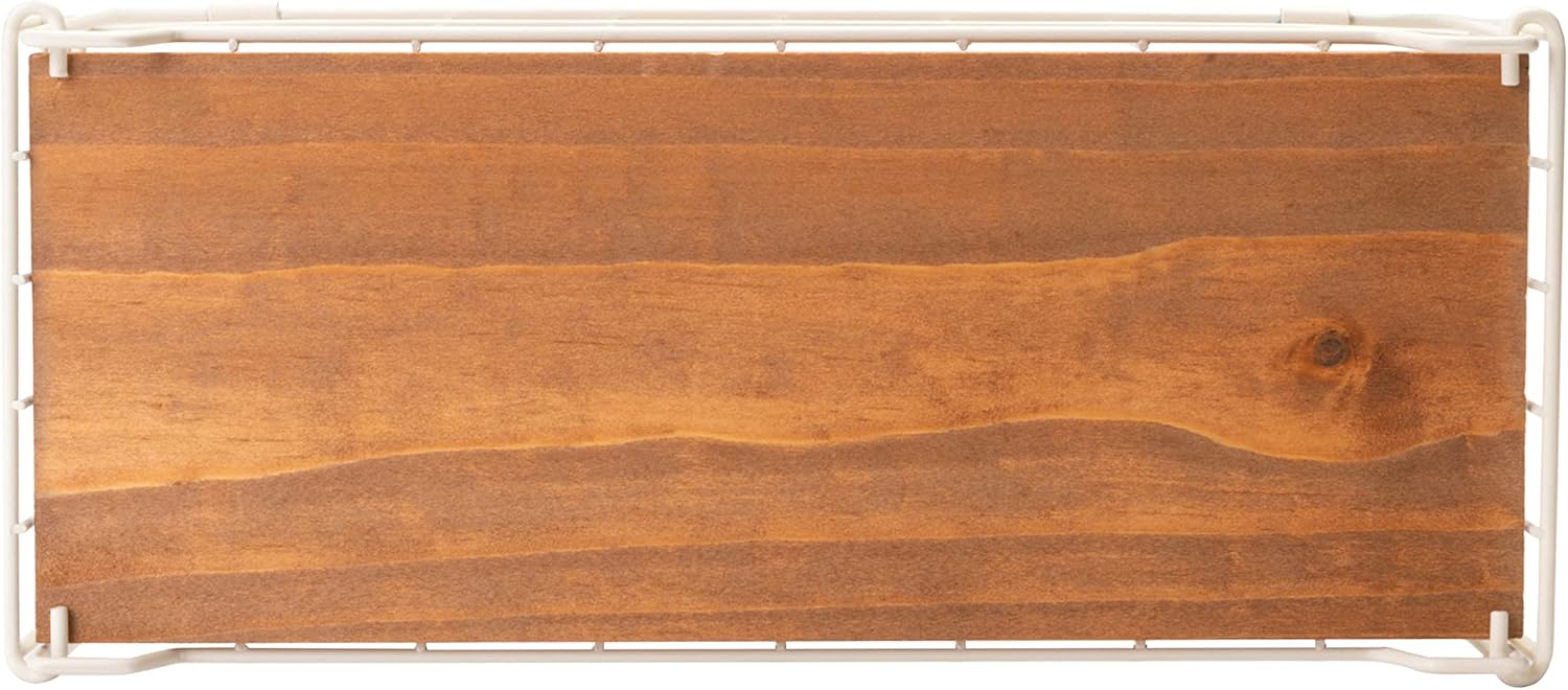 TIEYIPIN Cesta de almacenamiento de alambre de metal, soporte para rollo de papel higiénico, base de madera, caja de decoración de encimera, estante