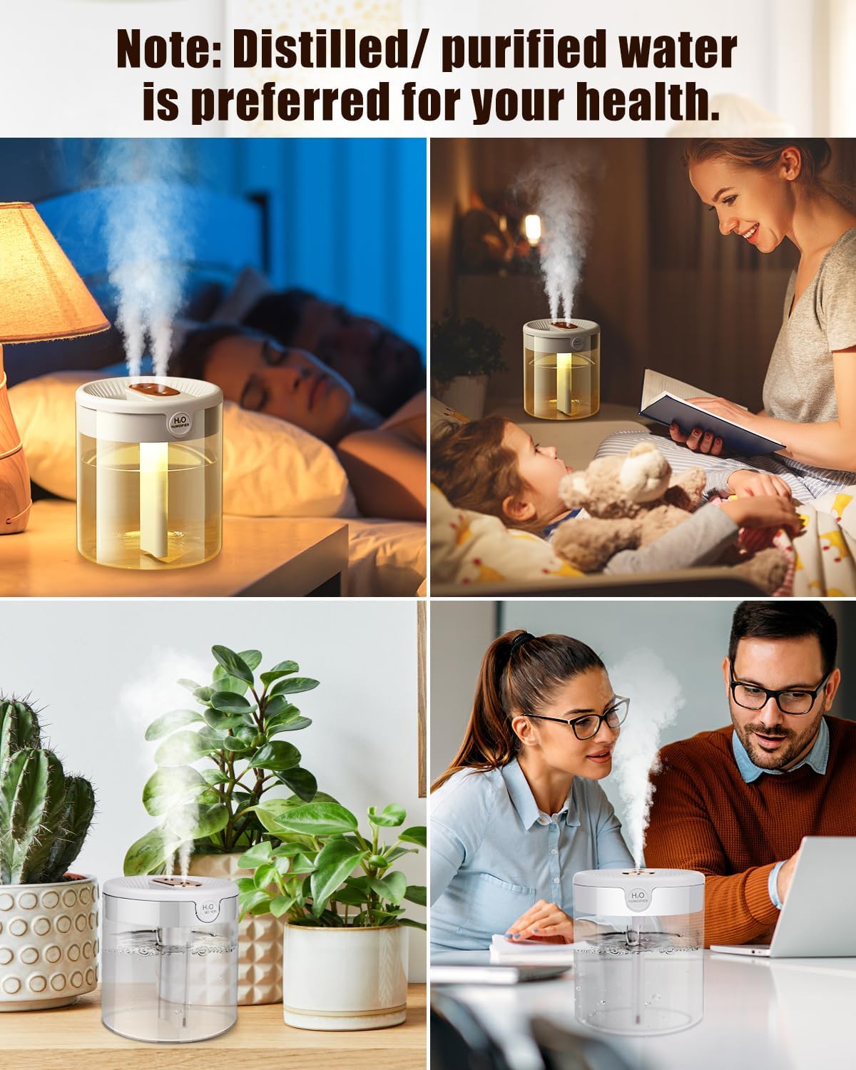 Yagxizn Humidificador de habitación pequeña para dormitorio, mini humidificador de aire portátil de 2 L, humidificador USB con luz nocturna,
