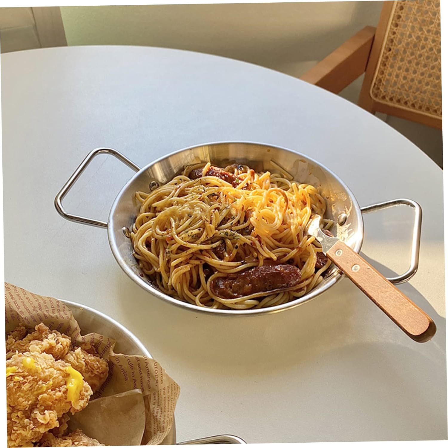Luxshiny Bandeja frita de acero inoxidable para comida de fiesta de cocina de arroz para niños