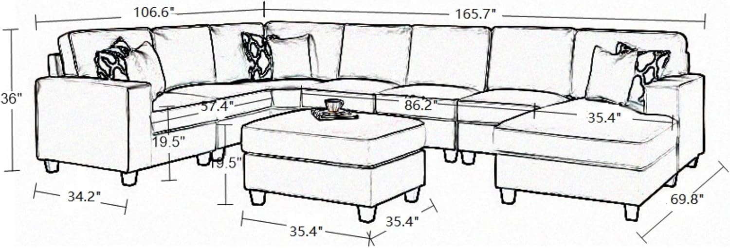 Sofá reversible en forma de U del módulo de combinación flexible de la tela para la sala de estar, seccional gris