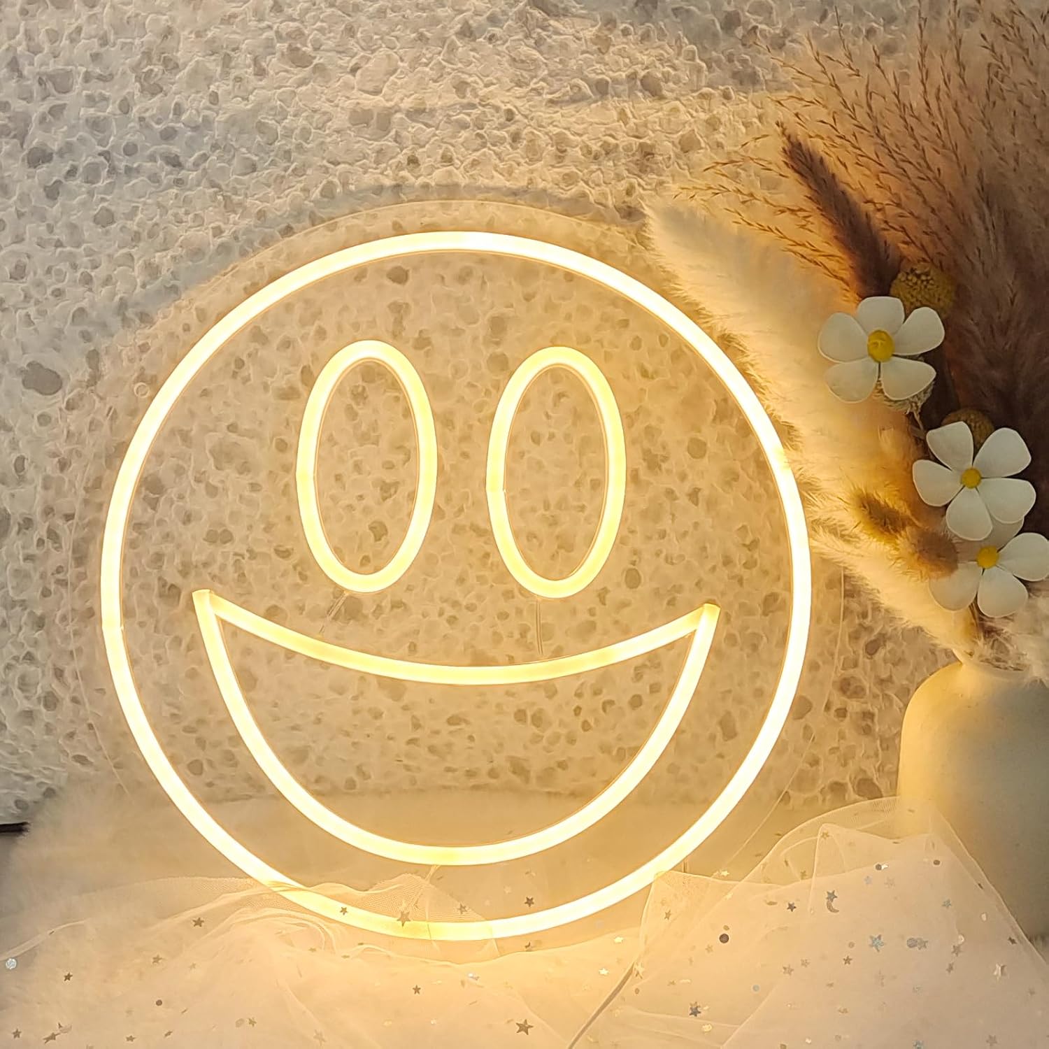 Letrero de neón con cara sonriente, letrero de neón para decoración de pared de habitación de adolescentes y niñas, letreros de luz LED para