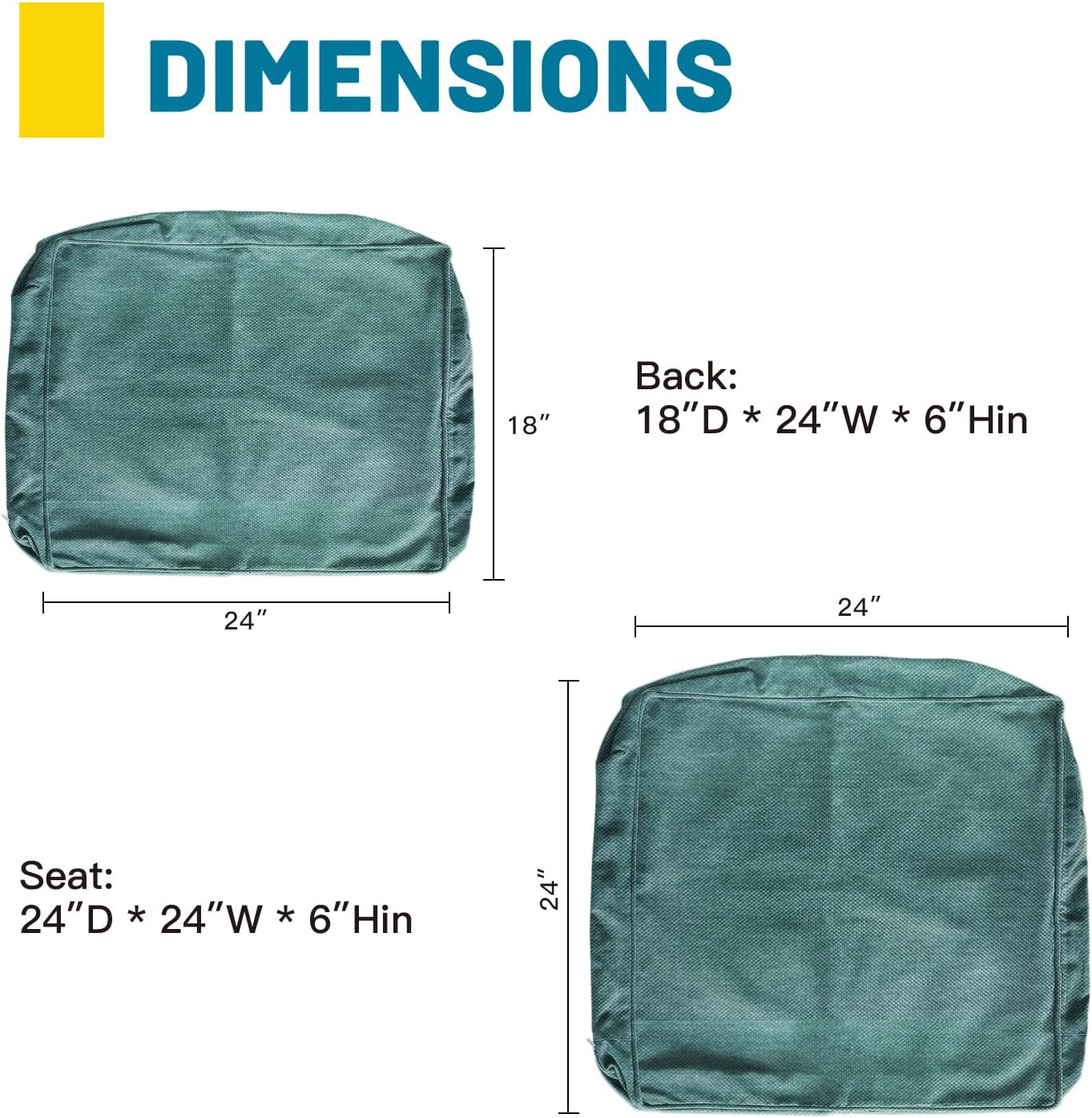 ARTPLAN Fundas de asiento profundo para exteriores, fundas para respaldo de asiento de patio, solo 24 x 24 x 6 pulgadas, 18 x 24 pulgadas, olefina,