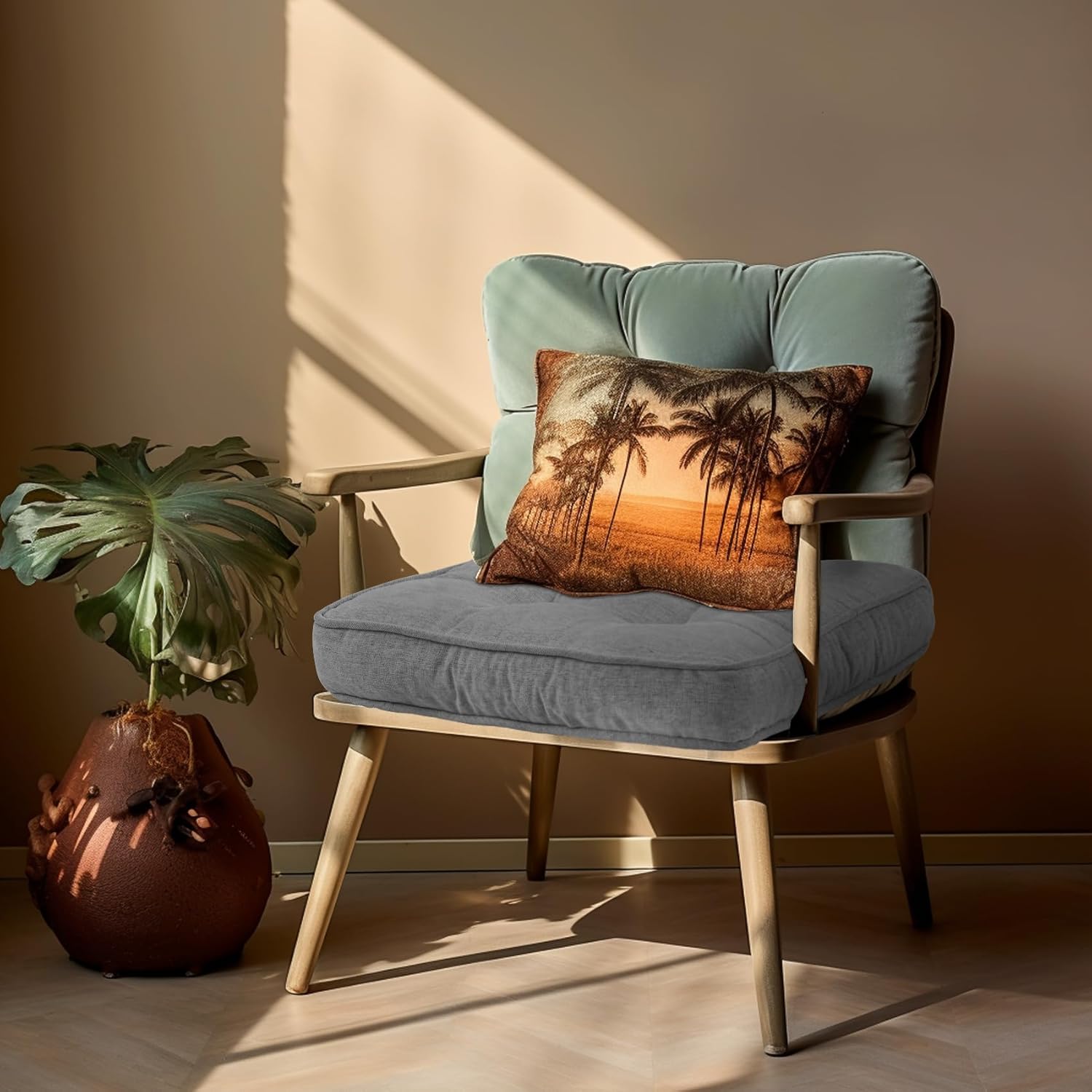 Cojines de silla de 20 x 20 pulgadas para muebles de exterior, color gris claro, doble tubería, cojín de asiento de patio interior, resistente a la
