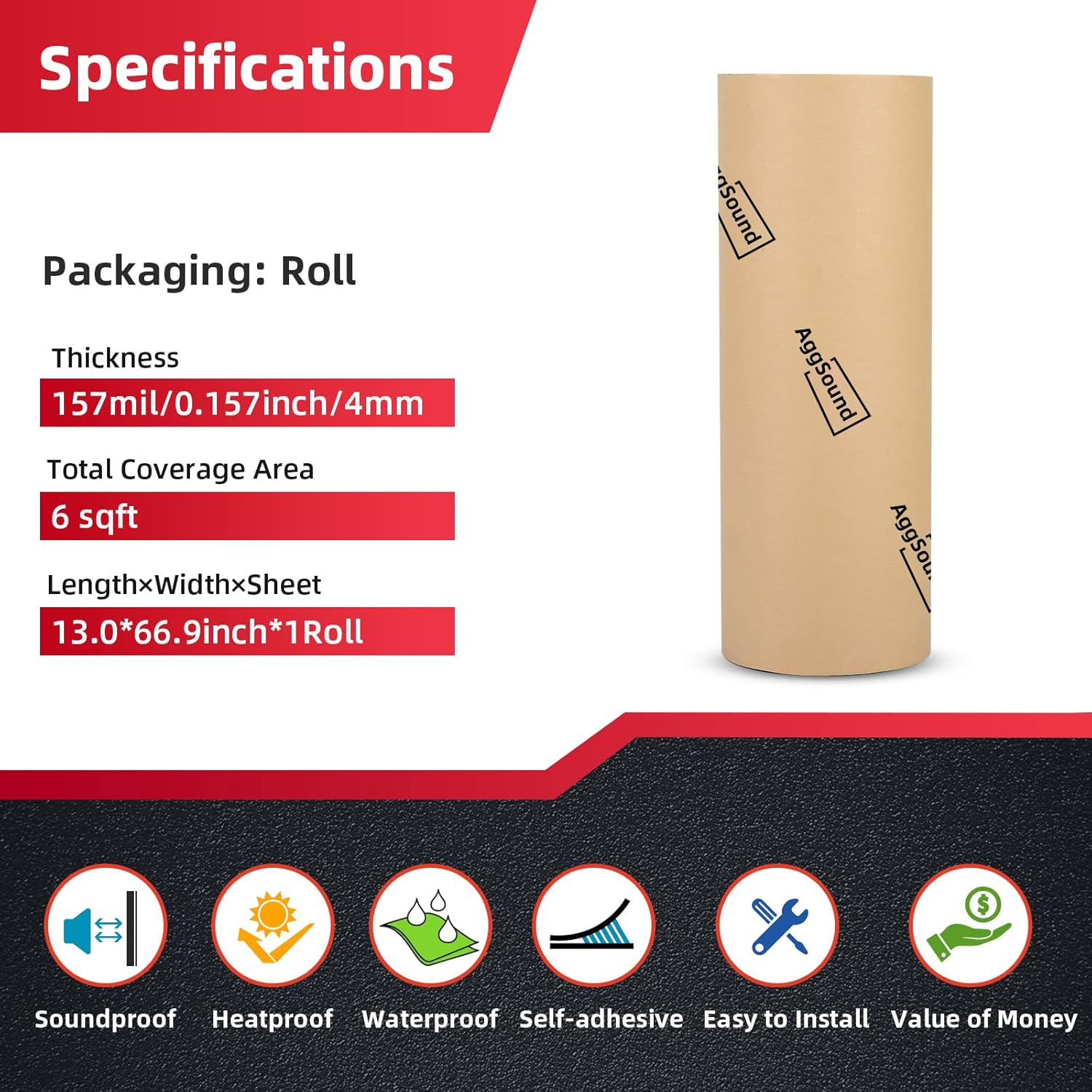 Paquete de rollo de 157 mil 6qft, amortiguador de sonido universal para automóviles, amortiguamiento de sonido automático, material de amortiguación
