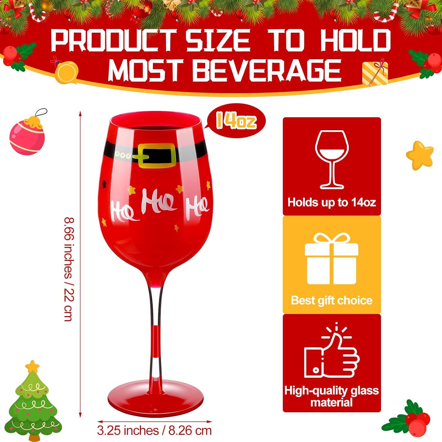 Sliner Juego de 6 copas de vino de Navidad, con cinturón de Santa Claus, copas de vino con tallo de Papá Noel, copas de vino de Navidad, regalos de
