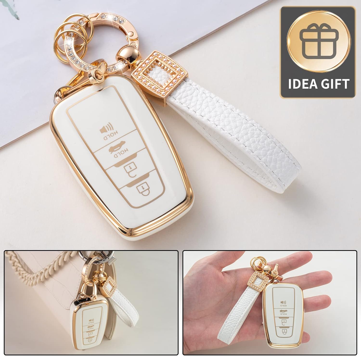 Funda para llavero Toyota con cordón de cuero, funda compatible con Toyota 2018-2022 Camry RAV4 Highlander Avalon C-HR Prius Corolla GT86 Smart Key