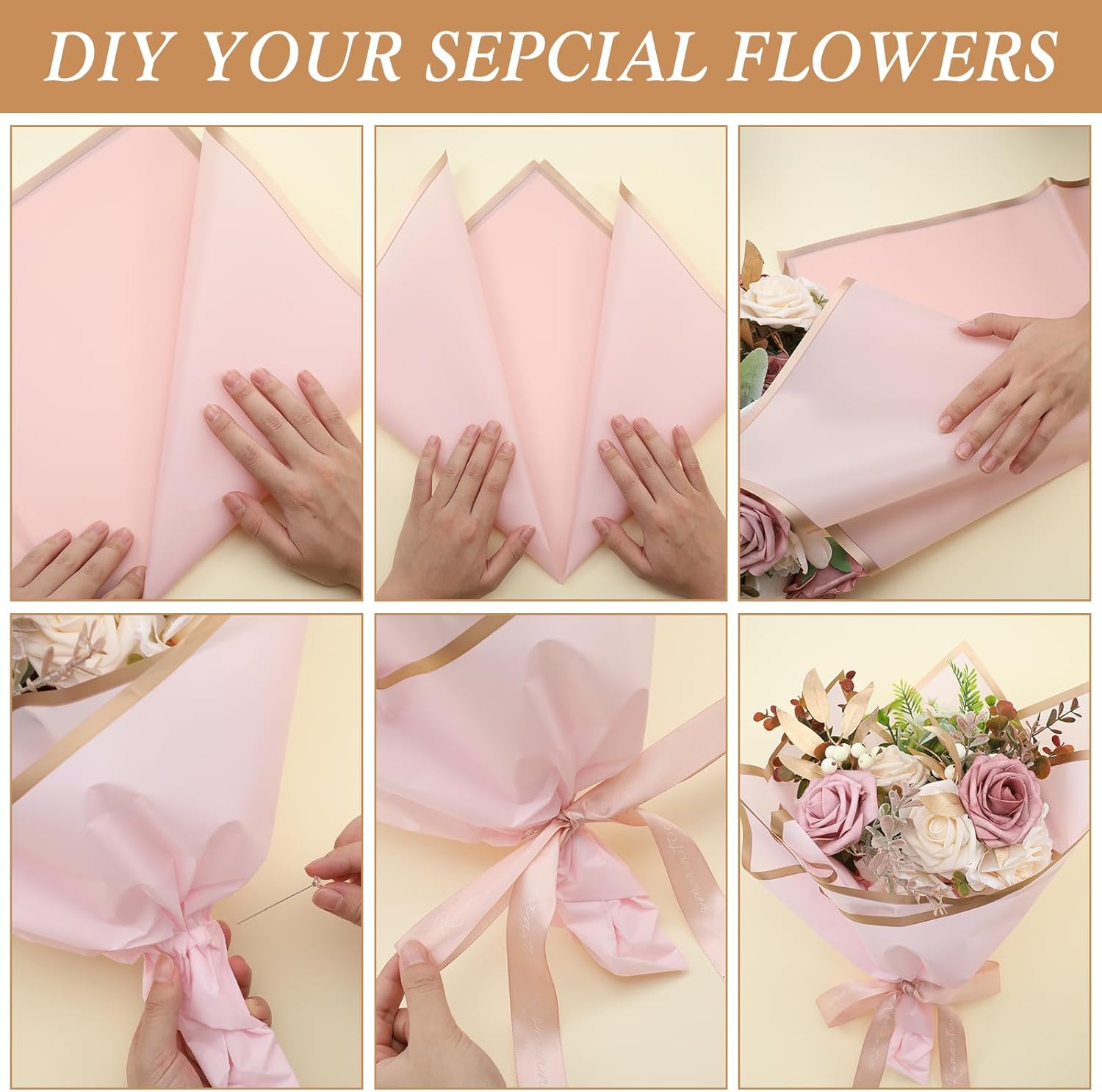Fulmoon 20 hojas de papel de regalo de flores con 48 piezas de decoraciones de mariposa dorada 3D, 100 pines de ramillete para manualidades,