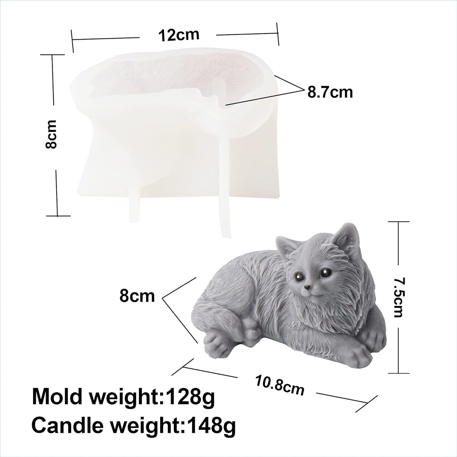 Xidmold Molde de silicona para velas de gato 3D, molde de jabón de animales para chocolate, dulces, decoración de pasteles, vela de cera de soja,