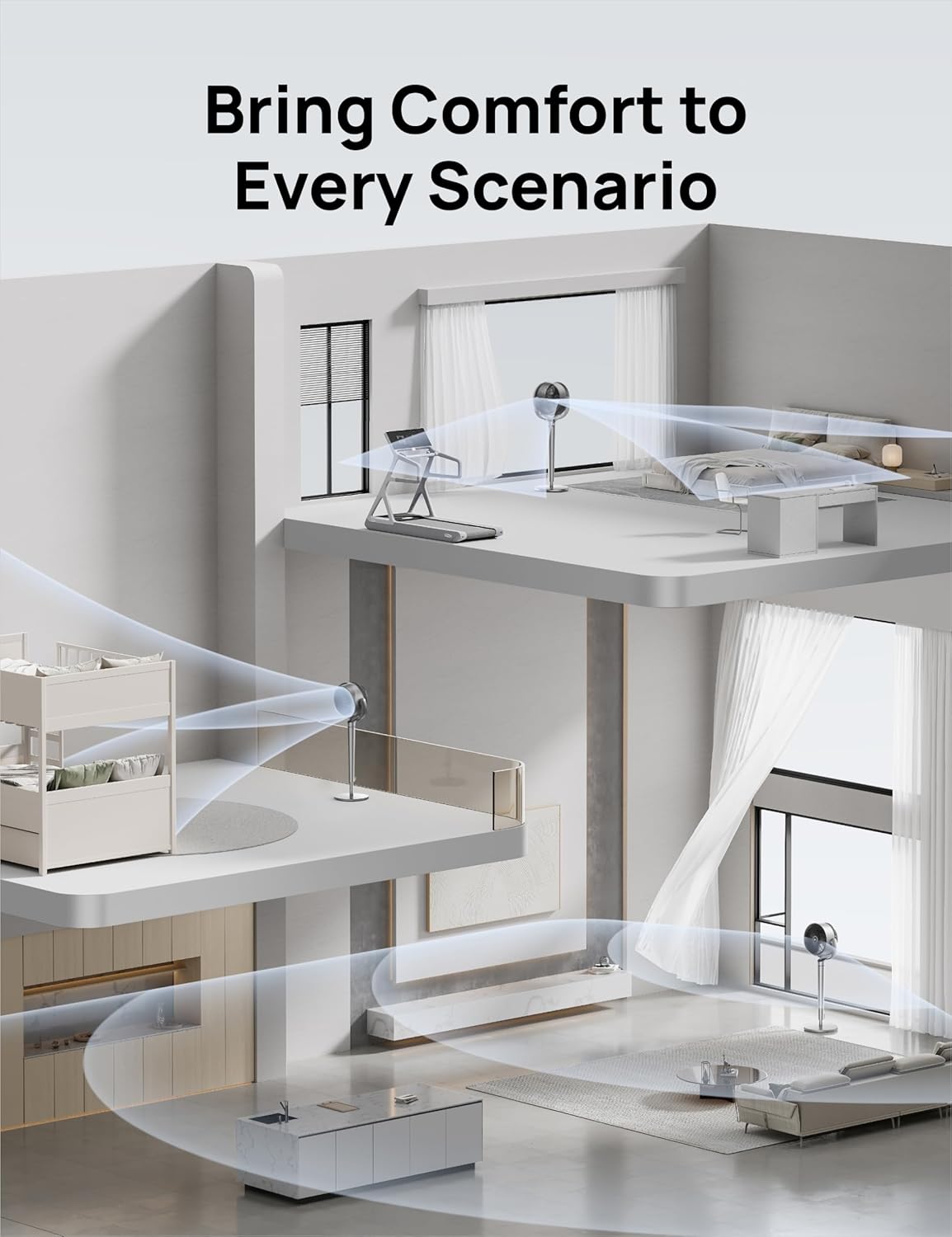 Dreo Ventilador de pedestal con control inteligente, 43 pulgadas, ventiladores silenciosos oscilantes omnidireccionales de 150 + 120 para