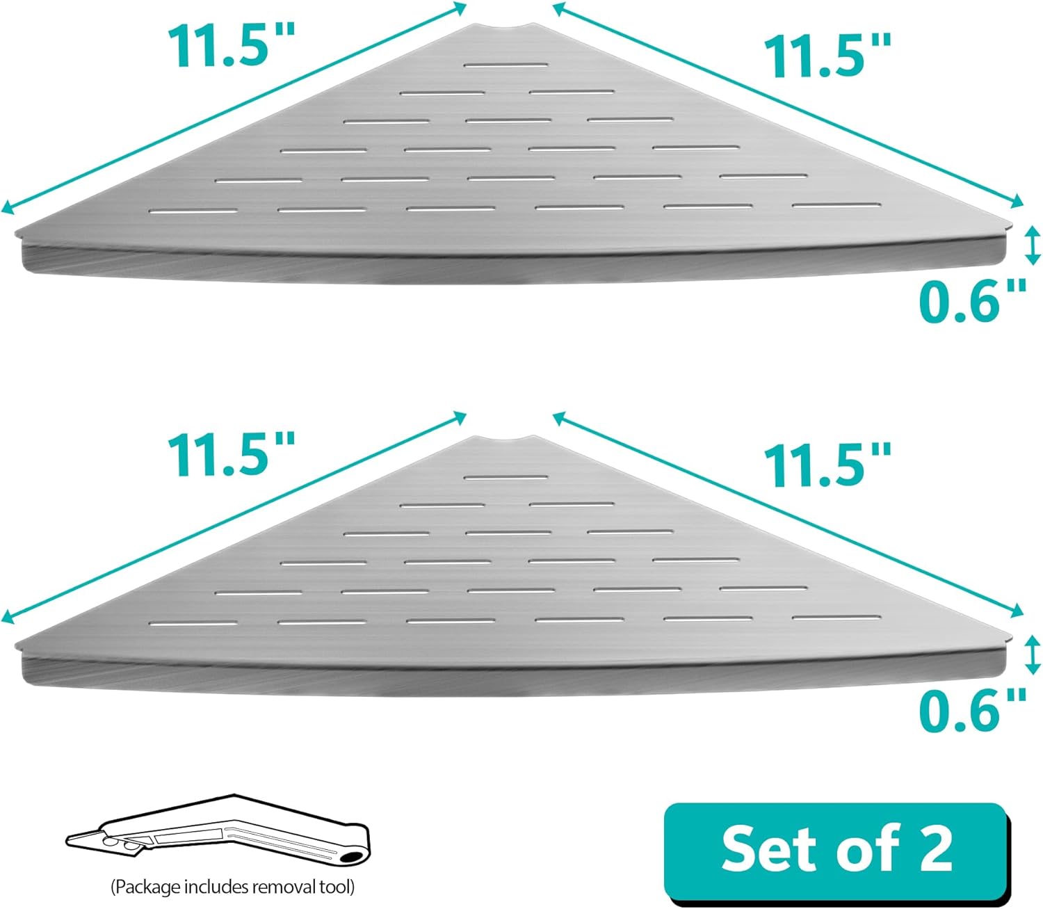 Estante esquinero de ducha de níquel cepillado, acero inoxidable 304 de 11.5 pulgadas, estante esquinero empotrado de baño para pared de azulejos,