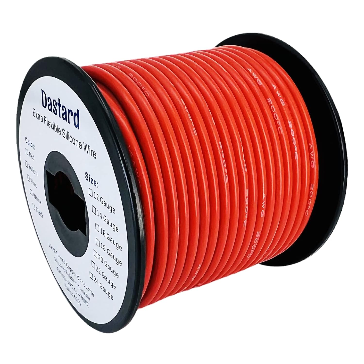 Dastard Cable trenzado de silicona de 16 AWG, carrete rojo de 100 pies, cable flexible para automóviles calibre 16, alambre de cobre estañado