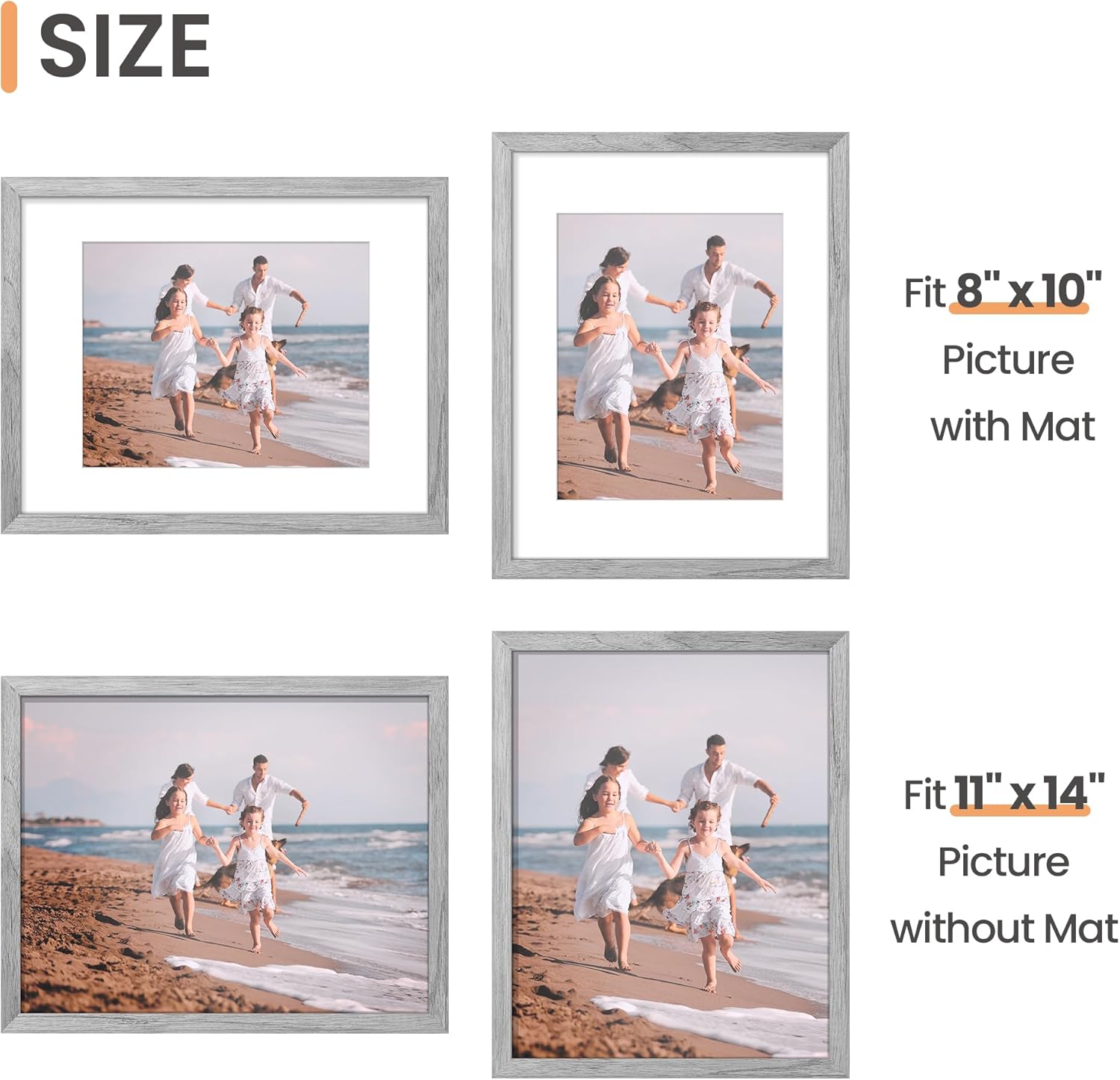 upsimples – Portarretratos para galería de fotografías en la pared, marcos para fotos de 8 x 10 pulgadas con paspartú o 11 x 14 pulgadas sin