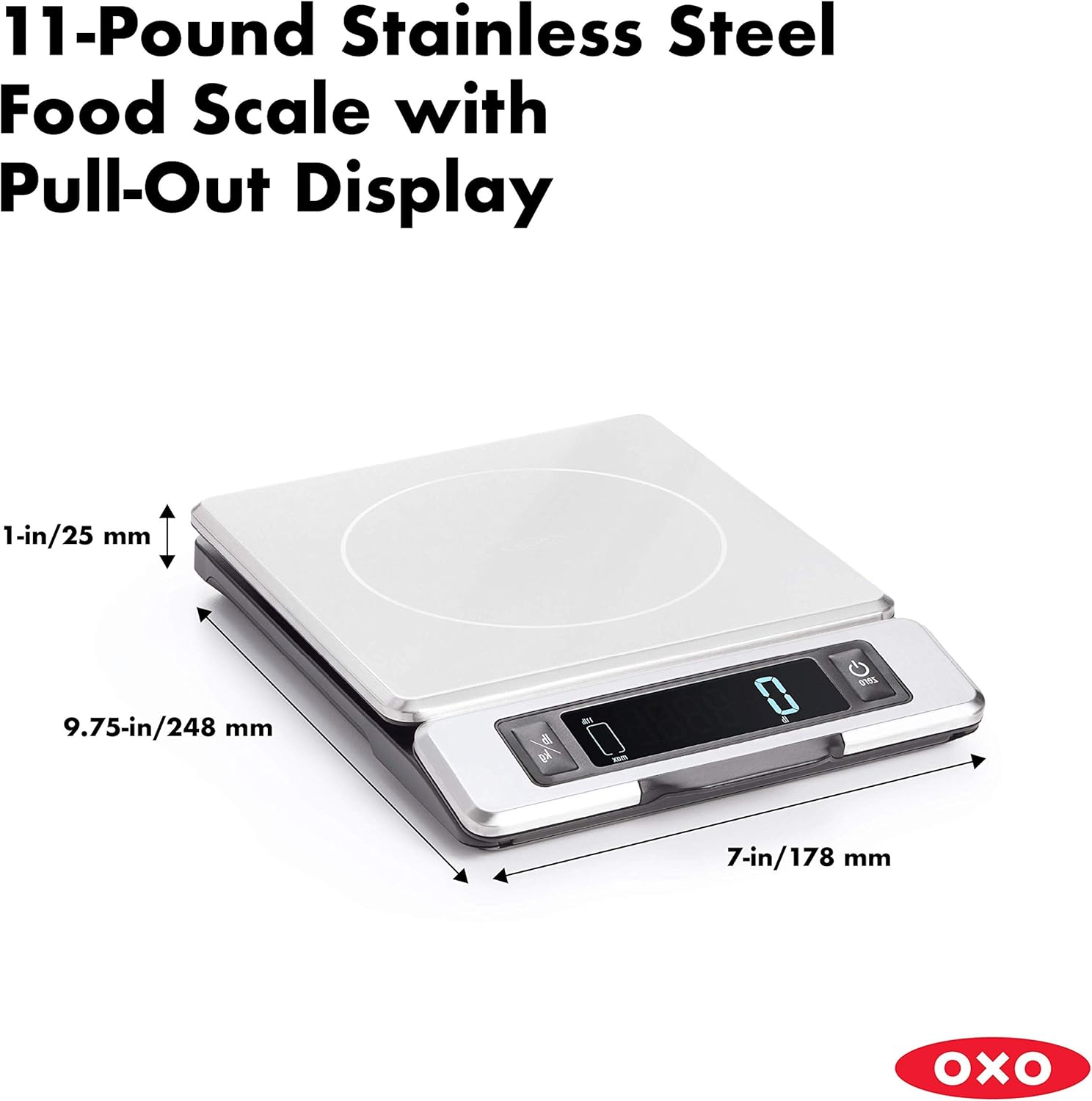 OXO Termómetro termopar Good Grips y balanza de alimentos de acero inoxidable de 11 libras con pantalla extraíble