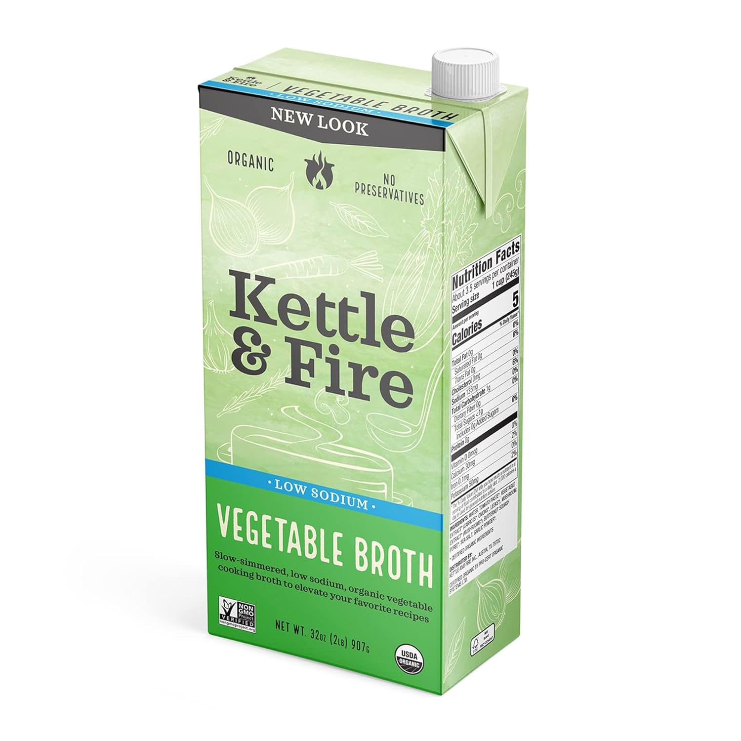 KETTLE & FIRE Caldo de cocina orgánico de verduras bajo en sodio, 32 onzas