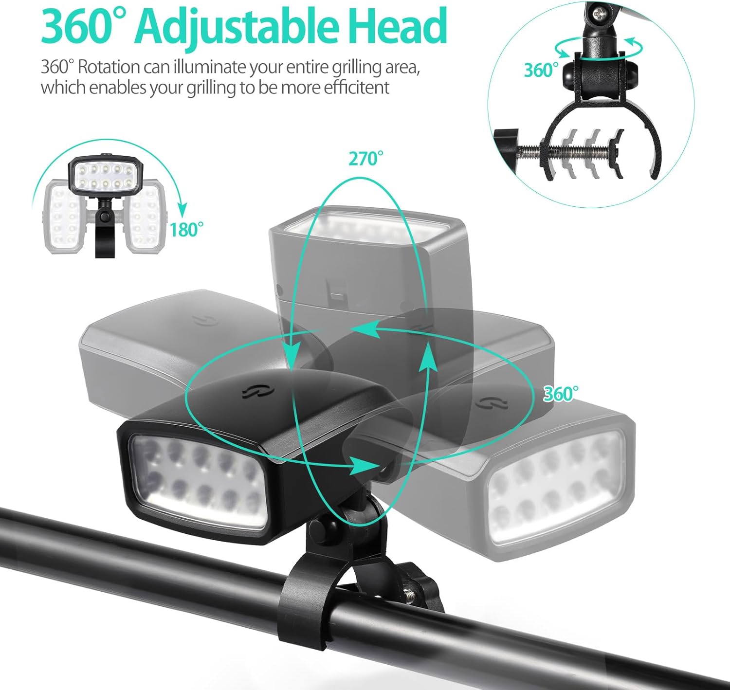 Luz LED para parrilla al aire libre, regalo para hombres, papá, novio, accesorios de parrilla giratoria con 10 luces LED superbrillantes, incluyendo