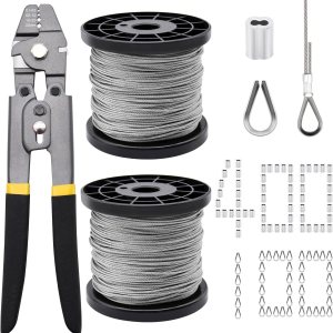 Kit de herramientas de prensado de cuerda de alambre de 656 pies, cable de cuerda de alambre de acero inoxidable con mangas de prensado de aluminio Kit de herramientas de prensado de cuerda de alambre de 656 pies, cable de cuerda de alambre de acero inoxidable con mangas de prensado de aluminio