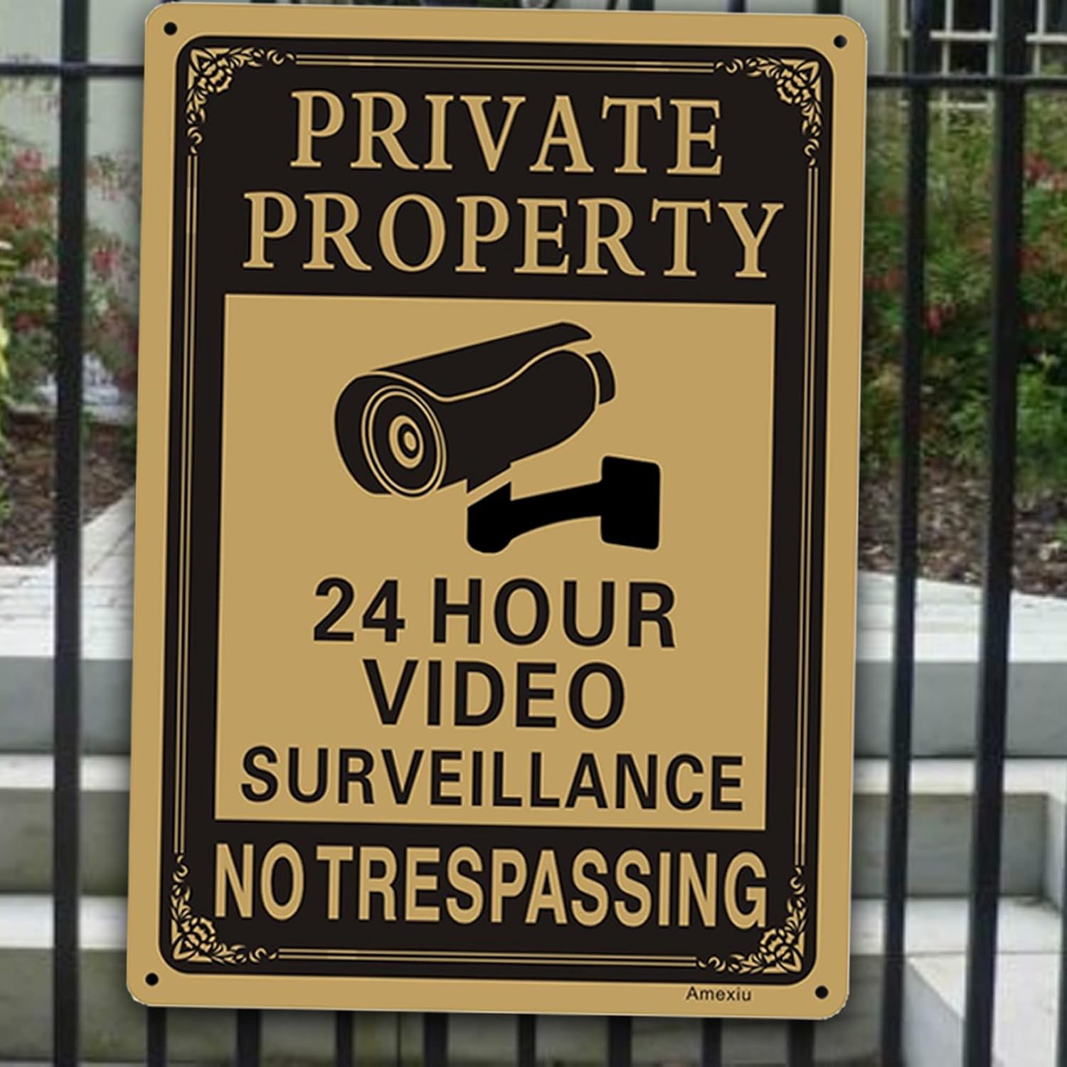 Señal de advertencia de videovigilancia de cámara CCTV de 24 horas de propiedad privada  10 x 7 pulgadas aluminio libre de óxido de fácil montaje