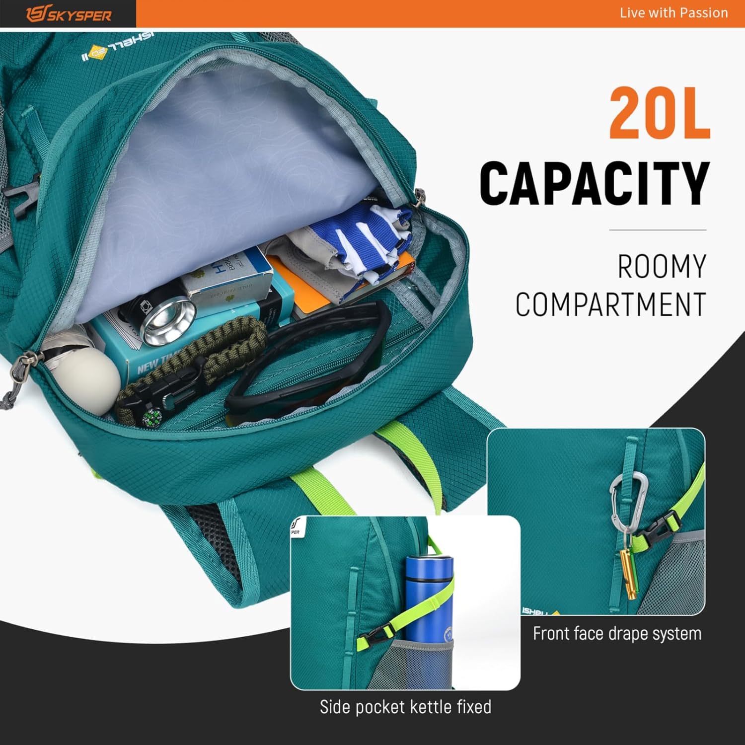SKYSPER Mochila ligera de senderismo  Mochila de viaje pequeña de 20L Mochila plegable resistente al agua para mujeres y hombres