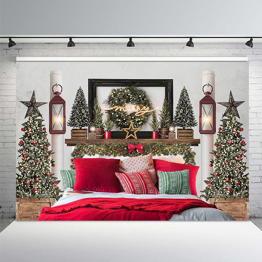 MEHOFOND Cabecera de Navidad roja de 8 x 6 pies, telón de fondo para cama de retrato infantil, fotografía de invierno, vacaciones, imagen familiar,