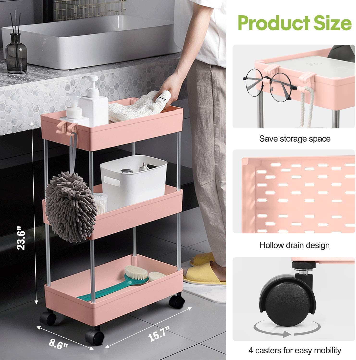 Carrito de almacenamiento con ruedas para baño con ruedas, carrito de cocina, organizador de lavandería móvil, estantes para organizadores de