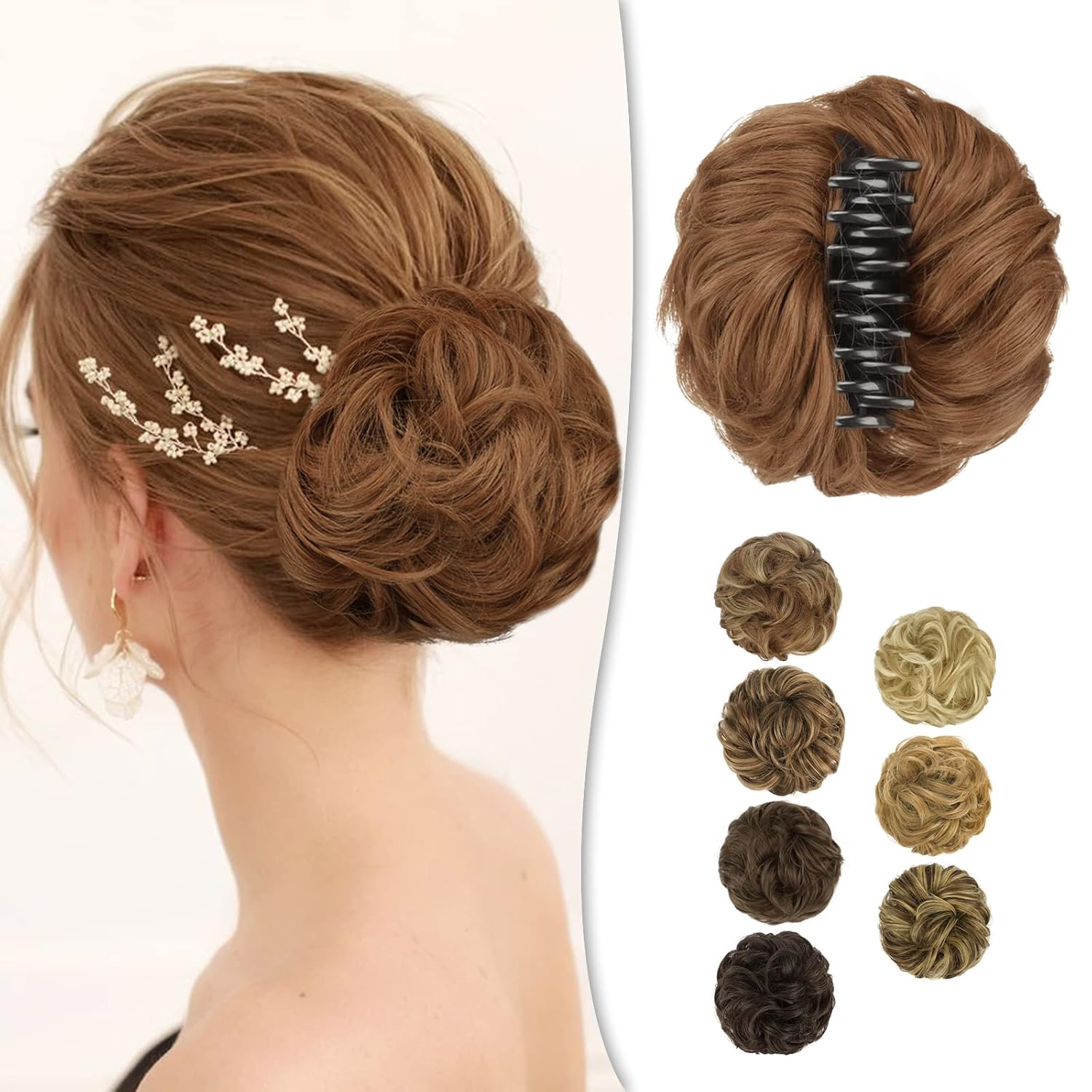 BARSDAR Extensiones de moño de cabello desordenado, clip de garra, extensiones de moño desordenado, ondulado, rizado, desordenado, moño con clip en