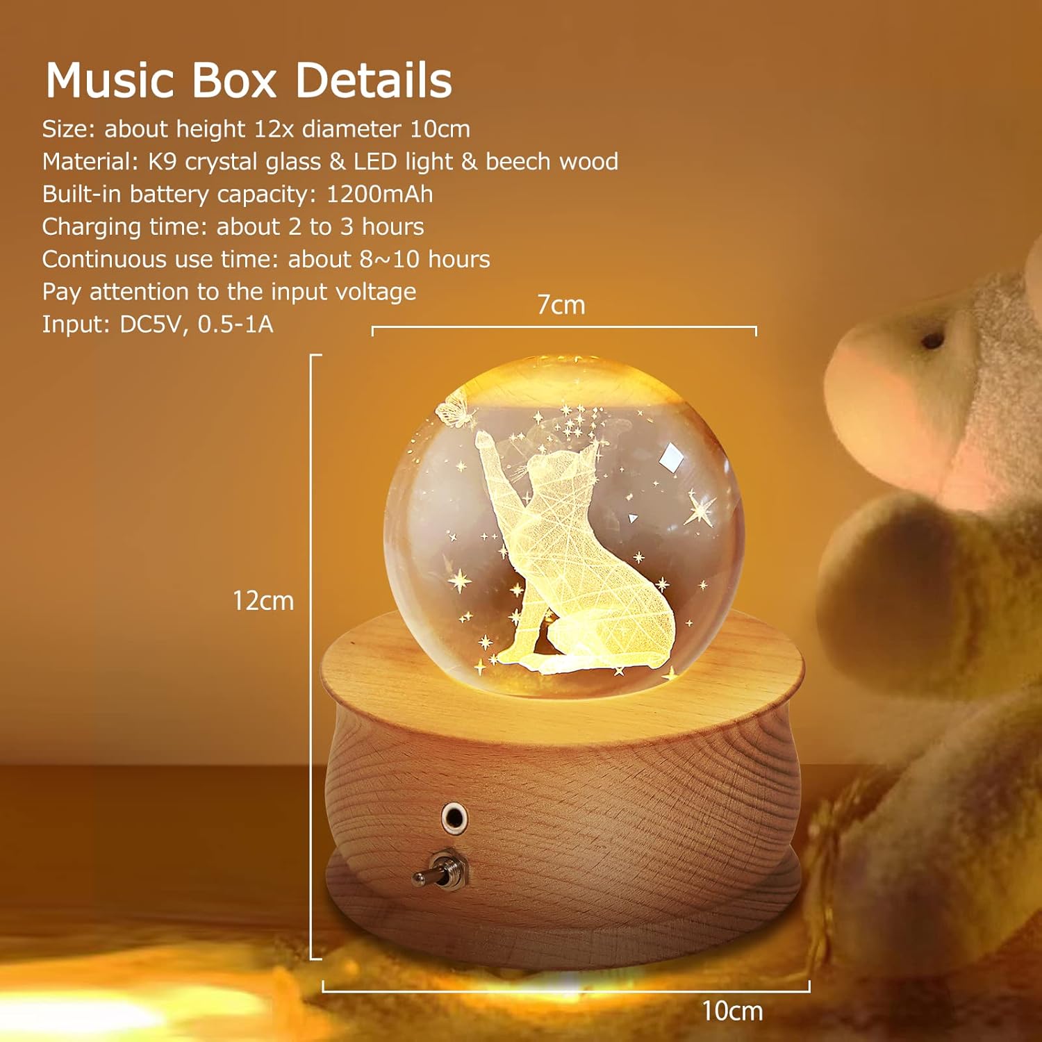 Caja de música de bola de cristal 3D, reflector LED, lámpara de noche de madera de lujo, el mejor regalo para niños, padres, abuelos, Navidad, día