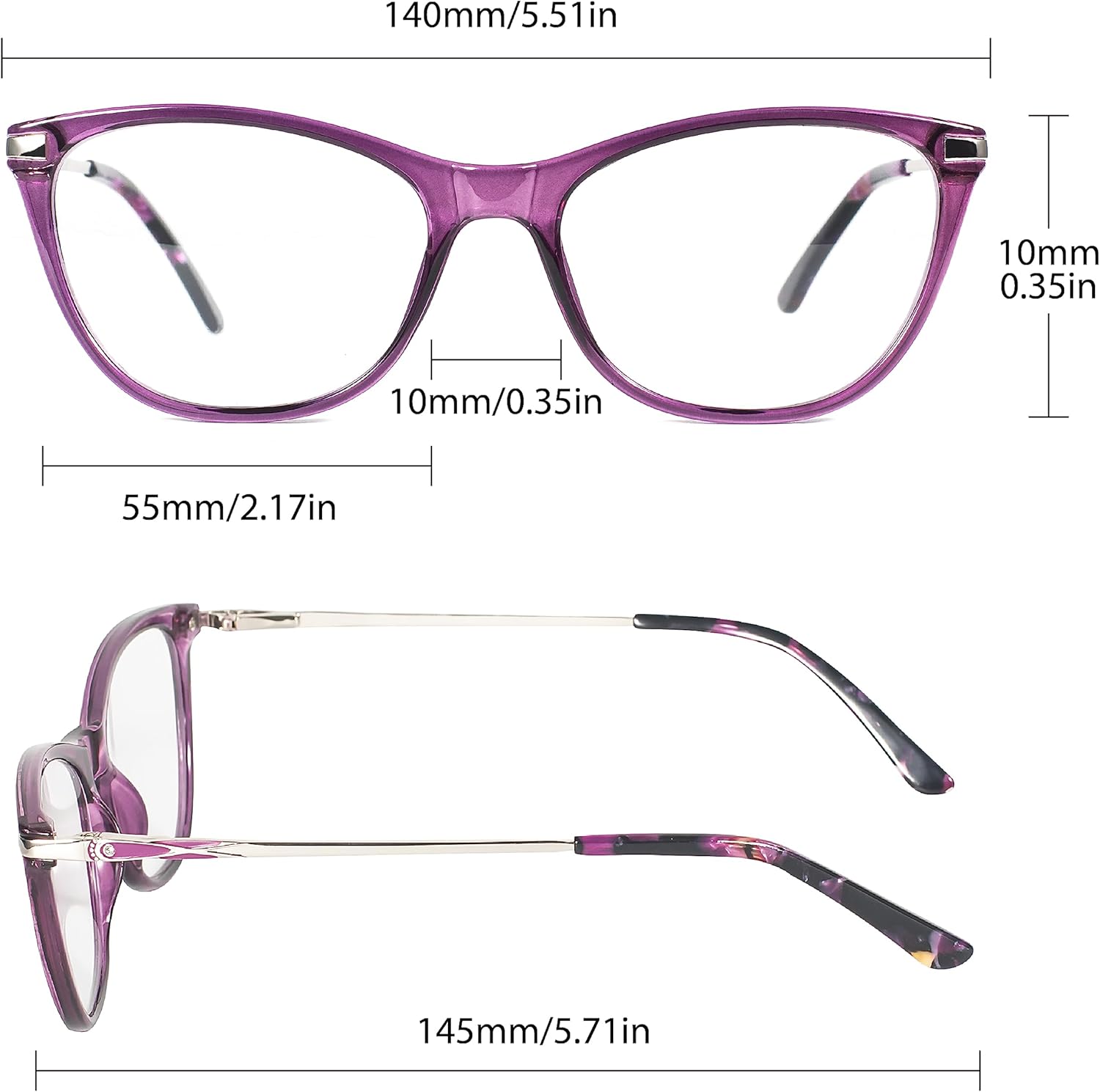 Gafas de lectura con bloqueo de luz azul, gafas de lectura de ojo de gato, gafas de lectura ultraligeras para mujeres BHX8012