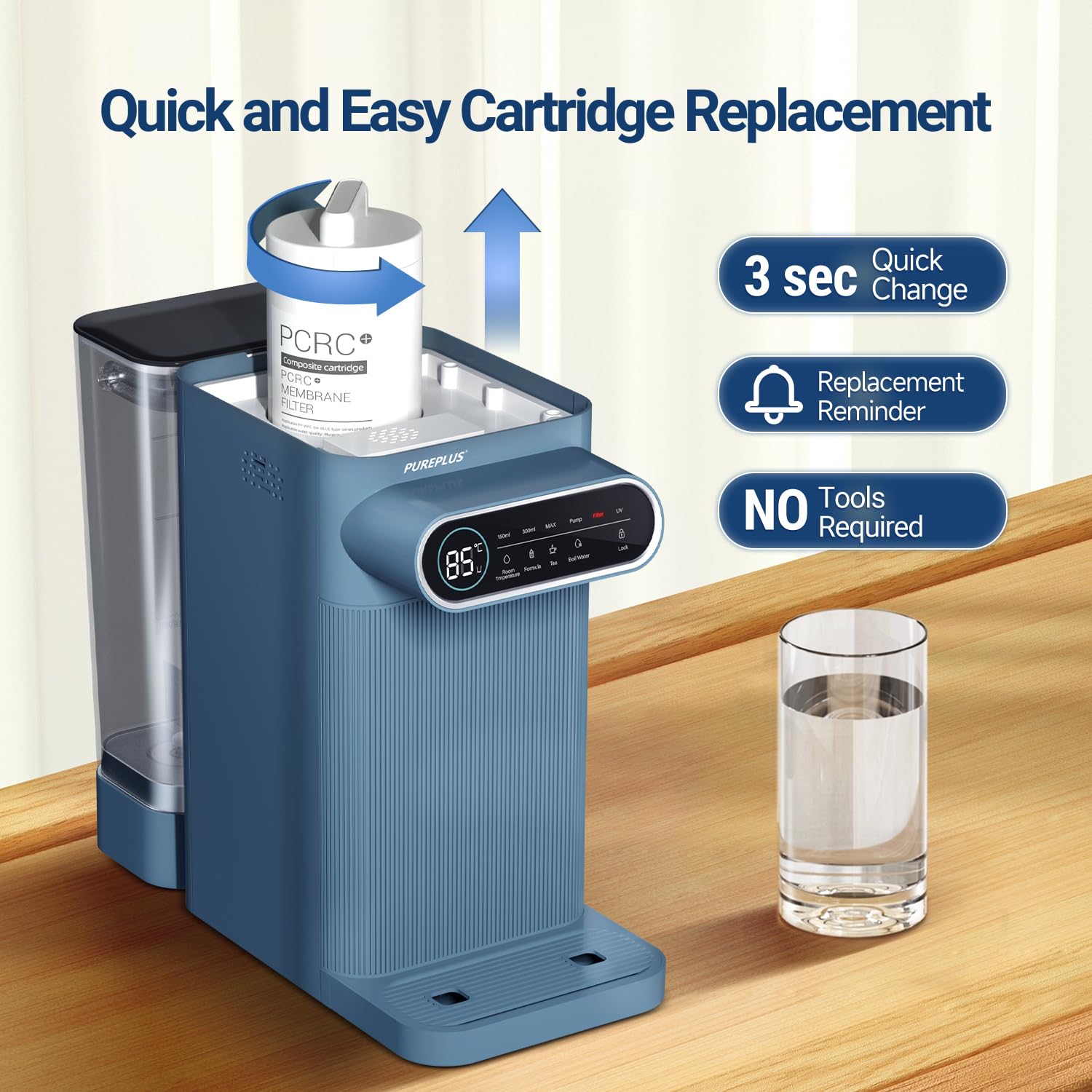 PUREPLUS Sistema de filtración de agua de ósmosis inversa para encimera, filtración de agua de encimera de 5 etapas, dispensador de agua caliente
