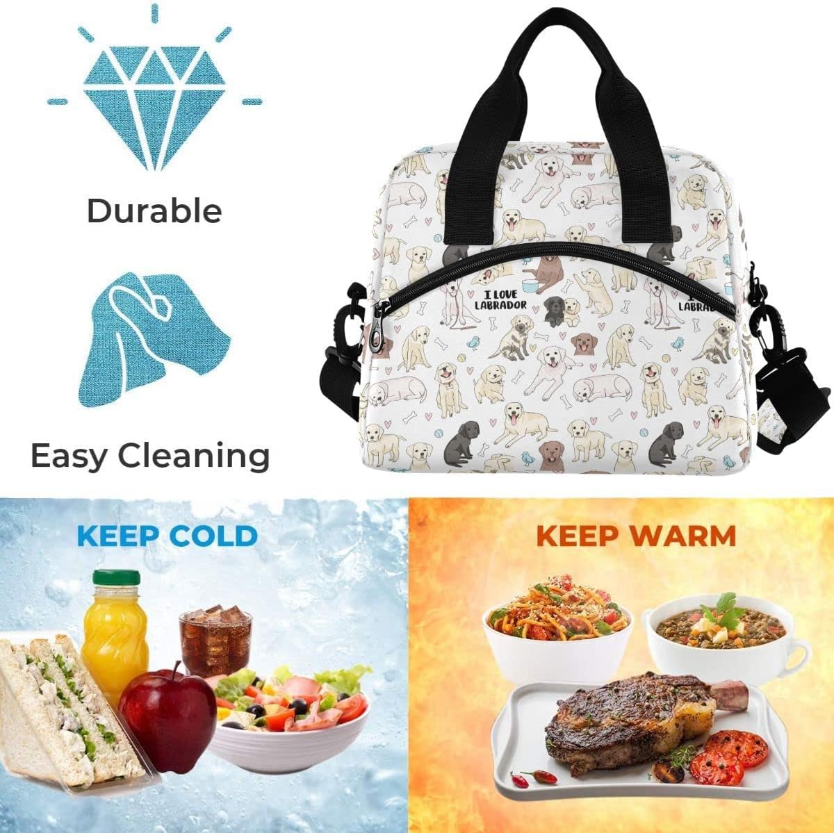 Labrador – Bolsa de almuerzo con aislamiento para perros, contenedor de alimentos para preparación de comidas, bolsa enfriadora para escuela,