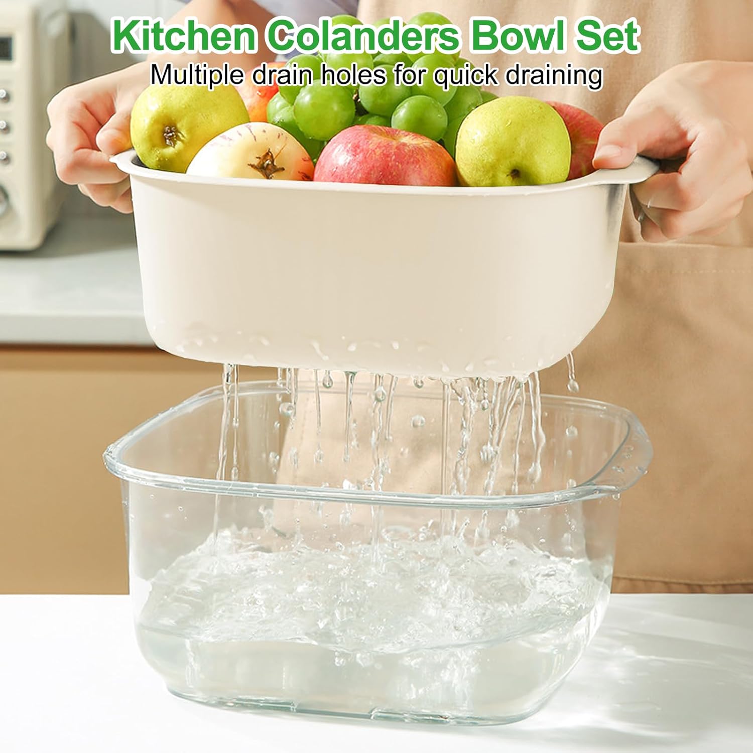 Juego de coladores y coladores 2 en 1 con cuenco, 4 coladores de frutas, cuenco de limpieza de frutas, colador multiuso, colador de frutas, cesta de