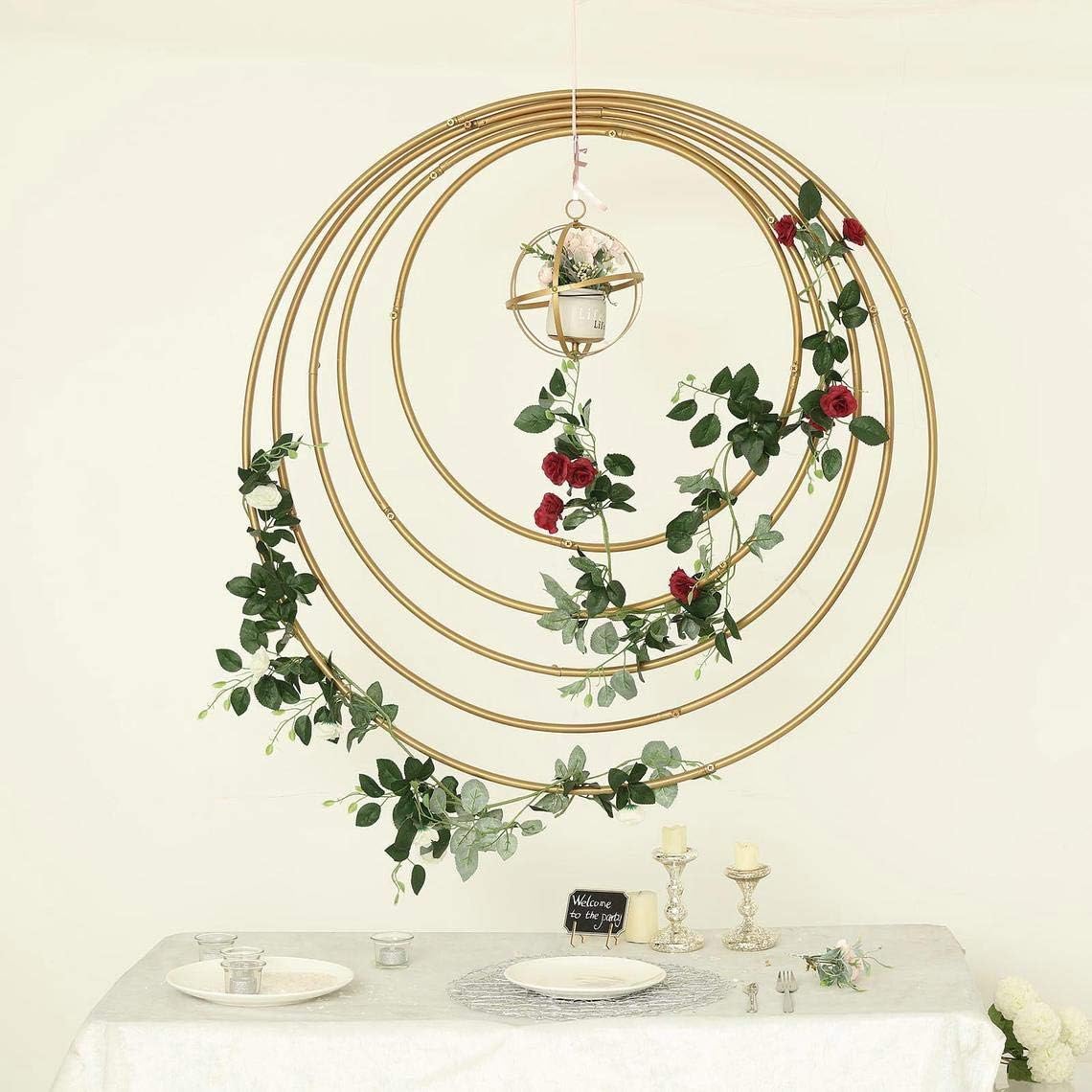 Coronas de Navidad, aros de Navidad, aros de metal dorado, anillos de metal, decoración de corona, marco de metal redondo de aro floral, aros de