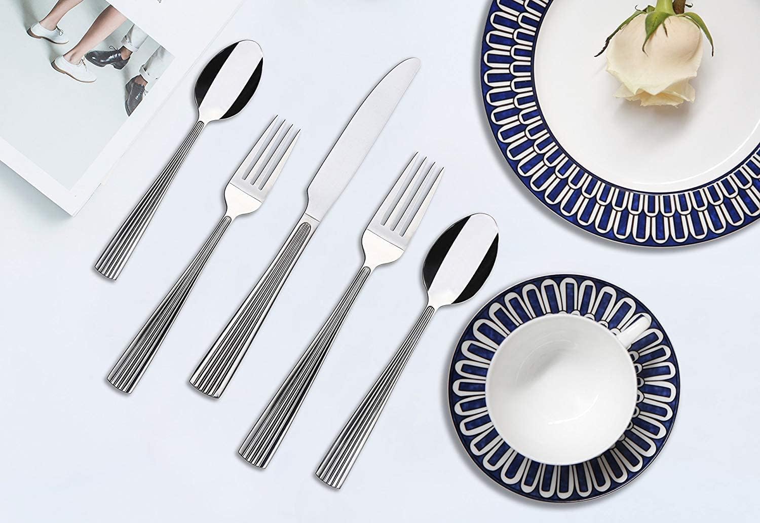 Empire – Juego de cubiertos de 40 piezas (cena, tenedor de ensalada, cuchillo, cuchara, cucharadita) apto para lavavajillas, servicio para 8 personas