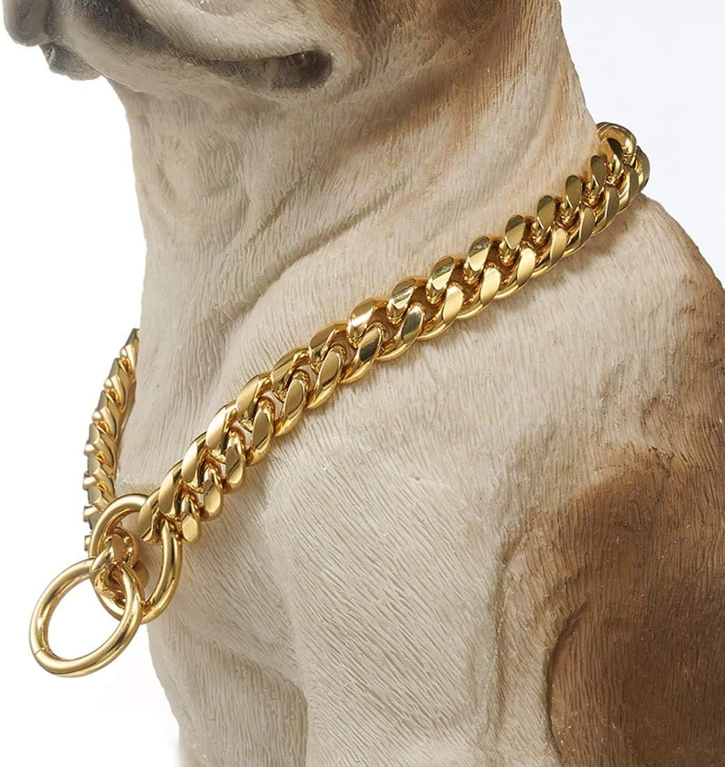 Aiyidi Collar de cadena de perro chapado en oro de 18 quilates de acero inoxidable de 0.394 in, 0.472 in, 0.591 in, 0.709 in, collar de eslabones