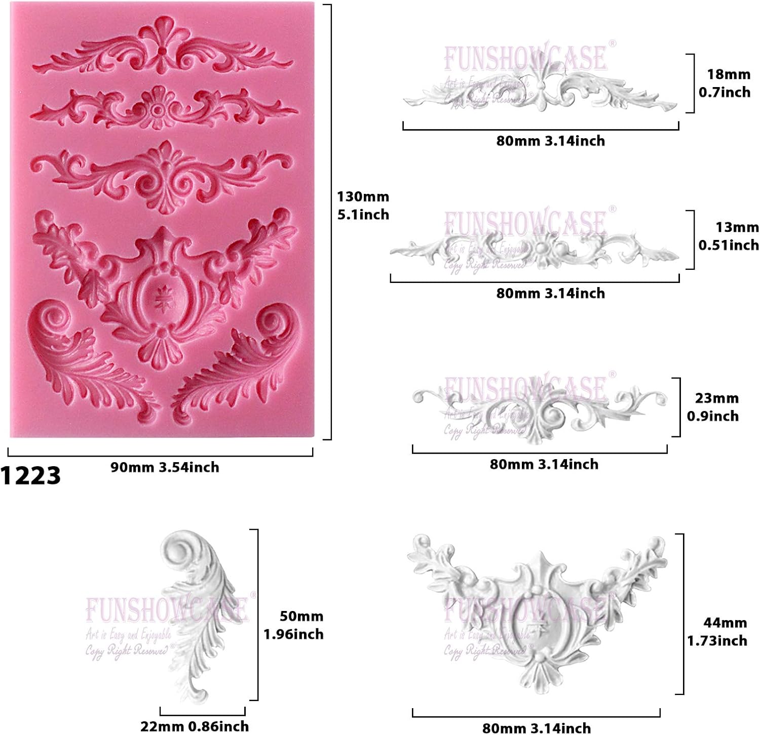 Molde de silicona para fondant de encaje de estilo barroco para Sugarcraft, decoración de bordes de pasteles, decoración de cupcakes, joyas, arcilla